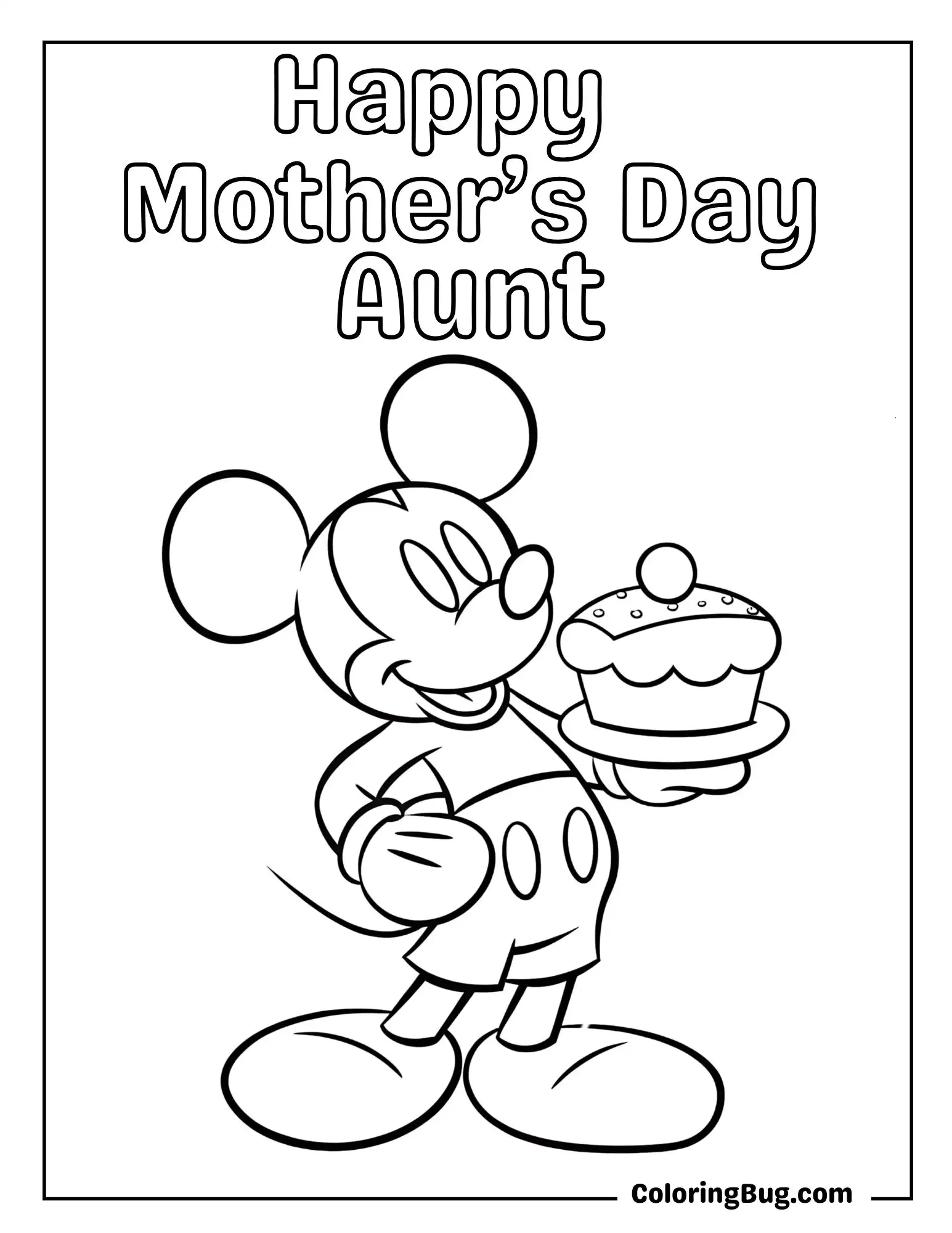 Mickey Mouse With Cake Coloring Sheet