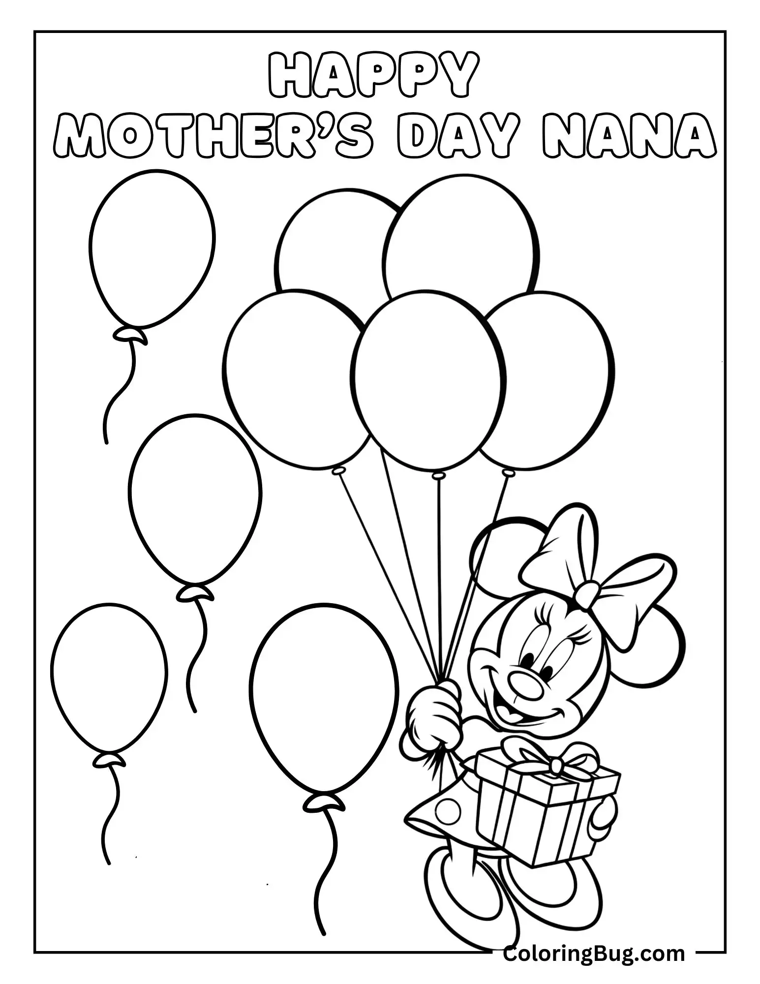 Minnie Mouse Holding Balloons For Nana Coloring Sheet