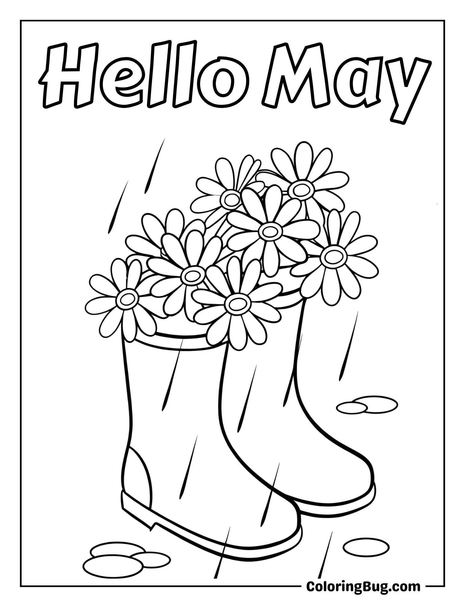 Pair of Rain Boots Filled with Daisies Coloring Sheet