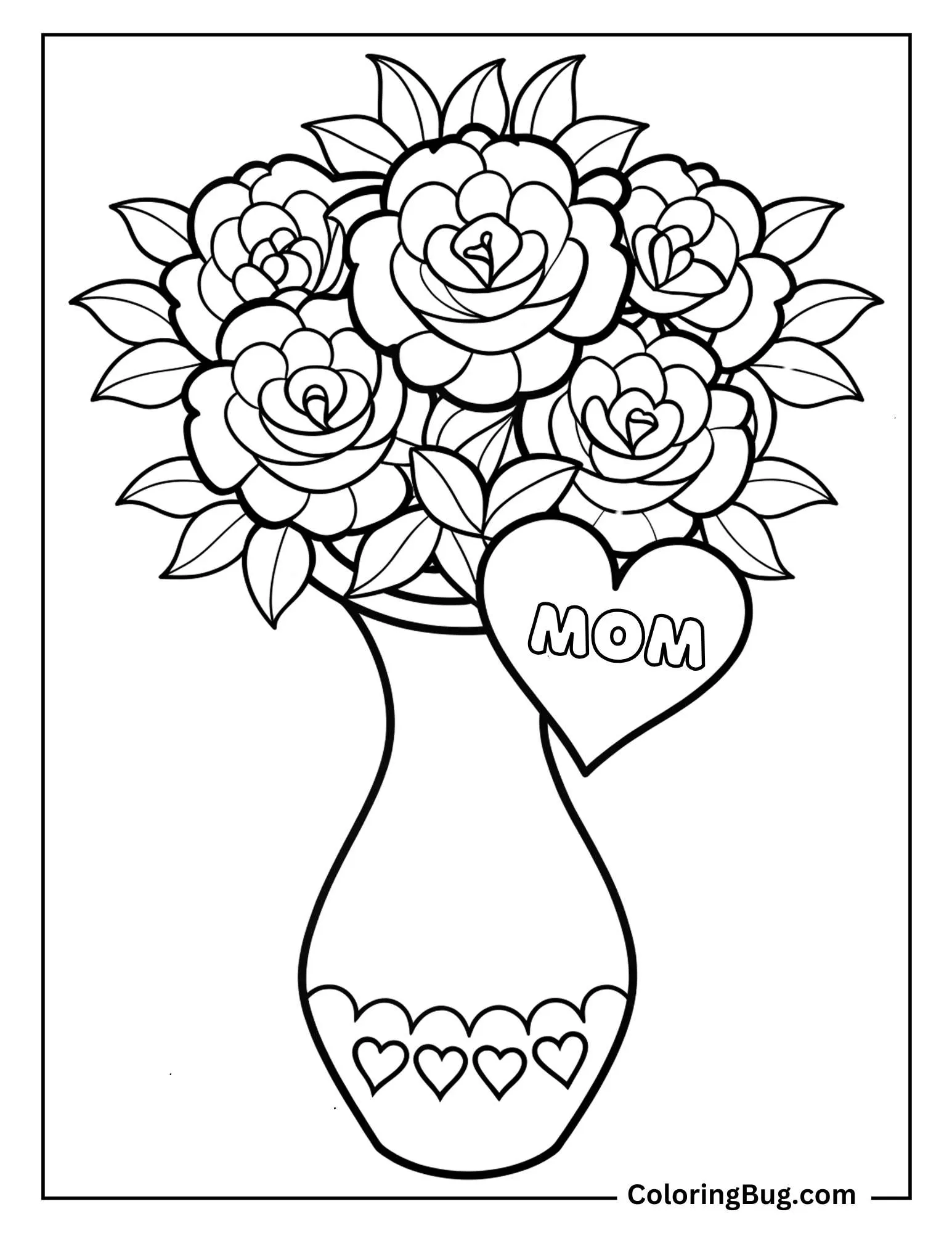 Peonies in Vase For Mom Coloring sheet