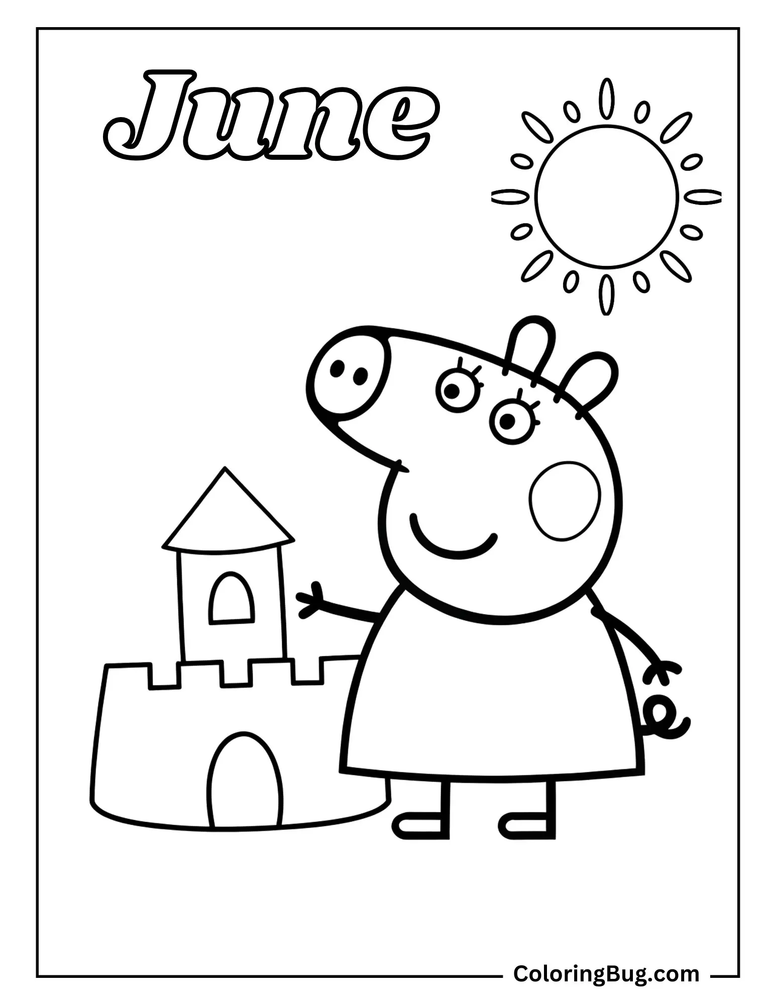 Peppa Pig Building Sand Castle Coloring sheet