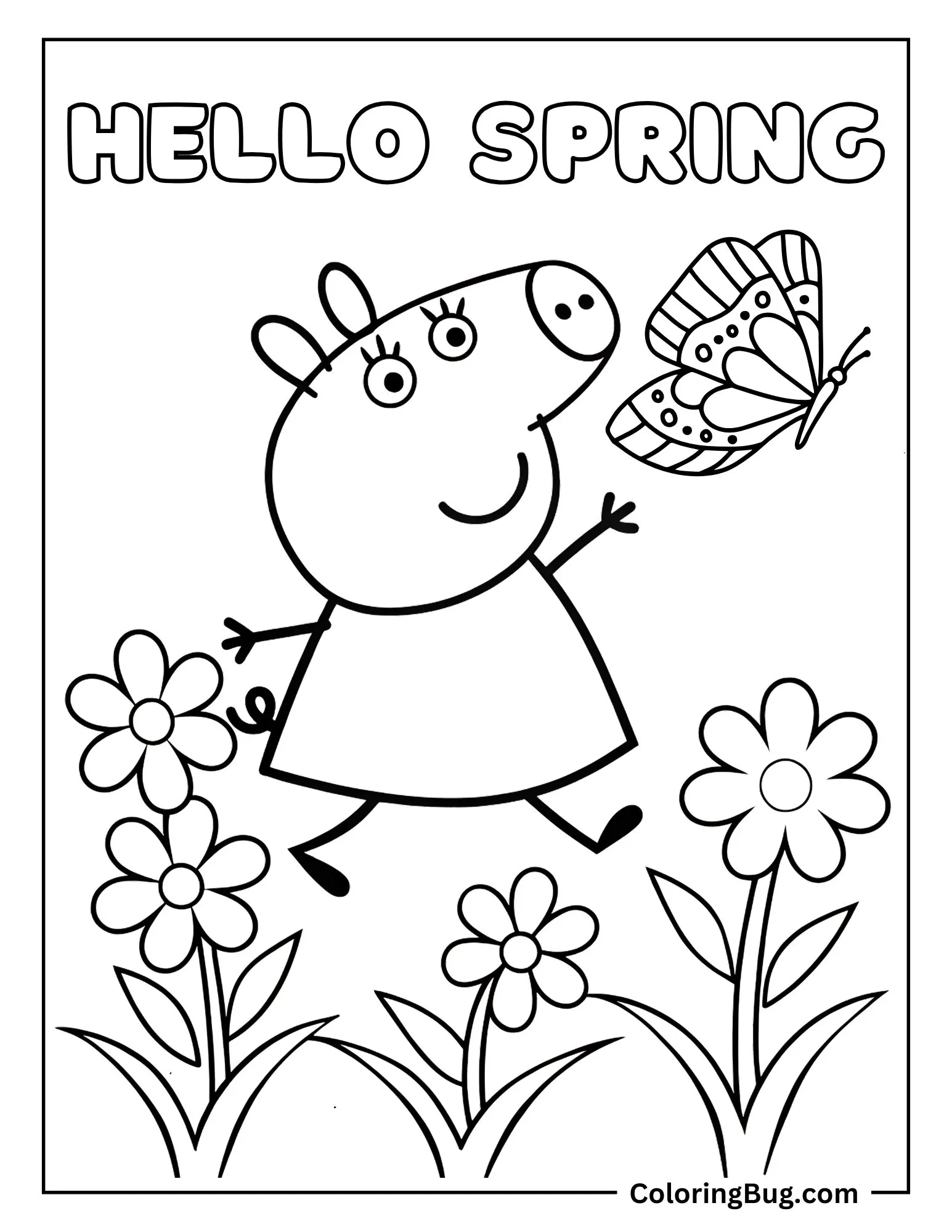 Peppa Pig Running Behind Butterfly Coloring Sheet