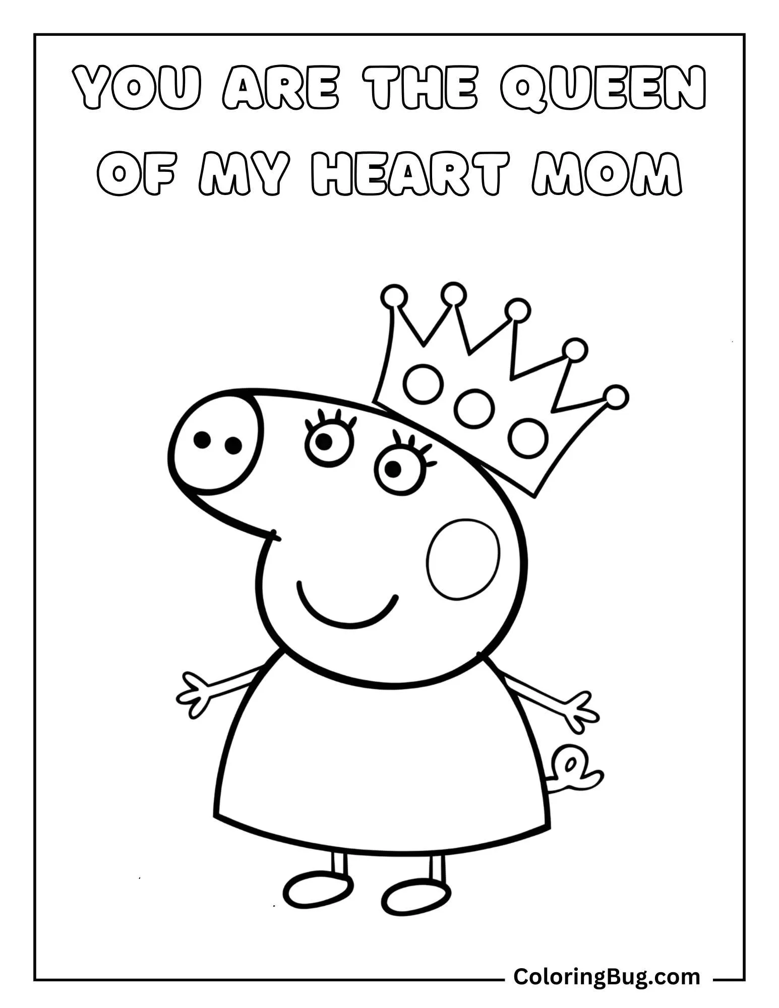 Peppa Pig Wearing Crown With Text Coloring Sheet