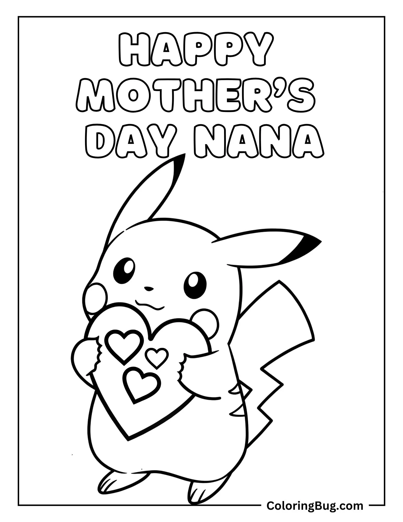 Pikachu Holding Heart For Nana Coloring Sheet