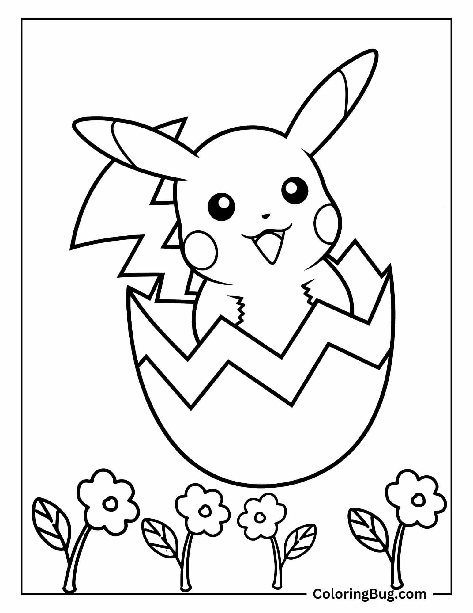 Pikachu Popping Out From Easter Egg Coloring Sheet