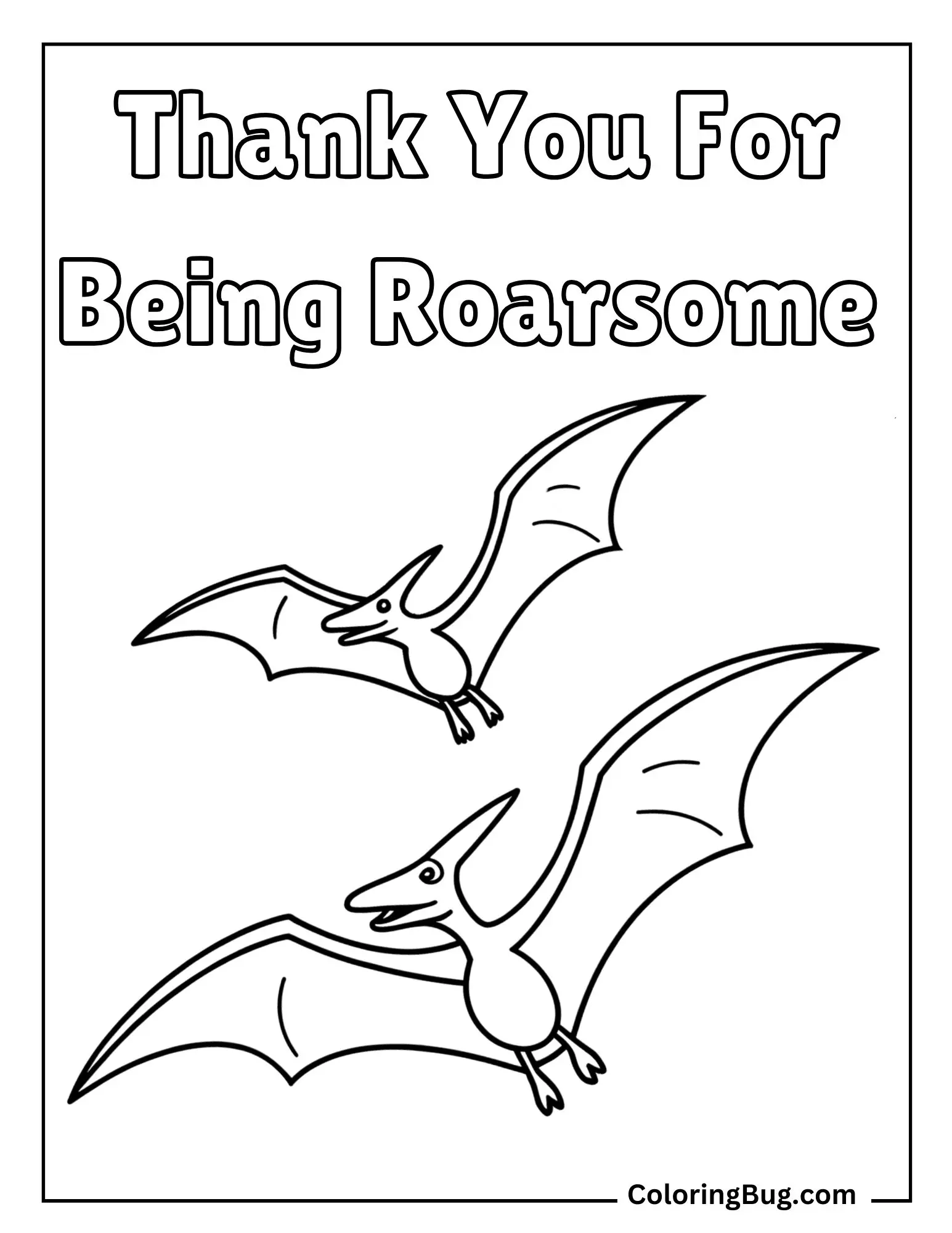 Pterodactyl Mother Flying Alongside Her Baby Coloring Sheet