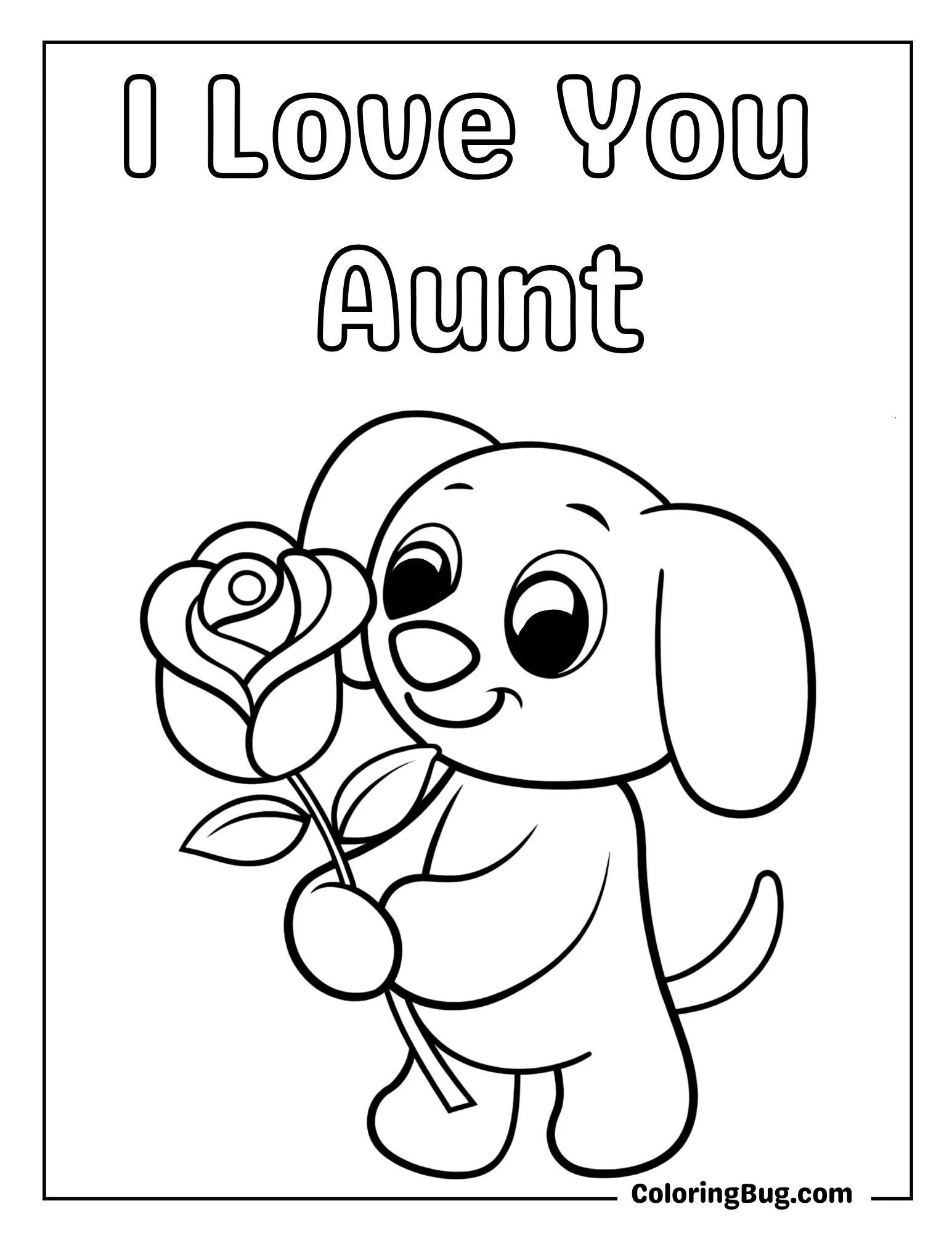Puppy Holding a Rose Coloring Sheet
