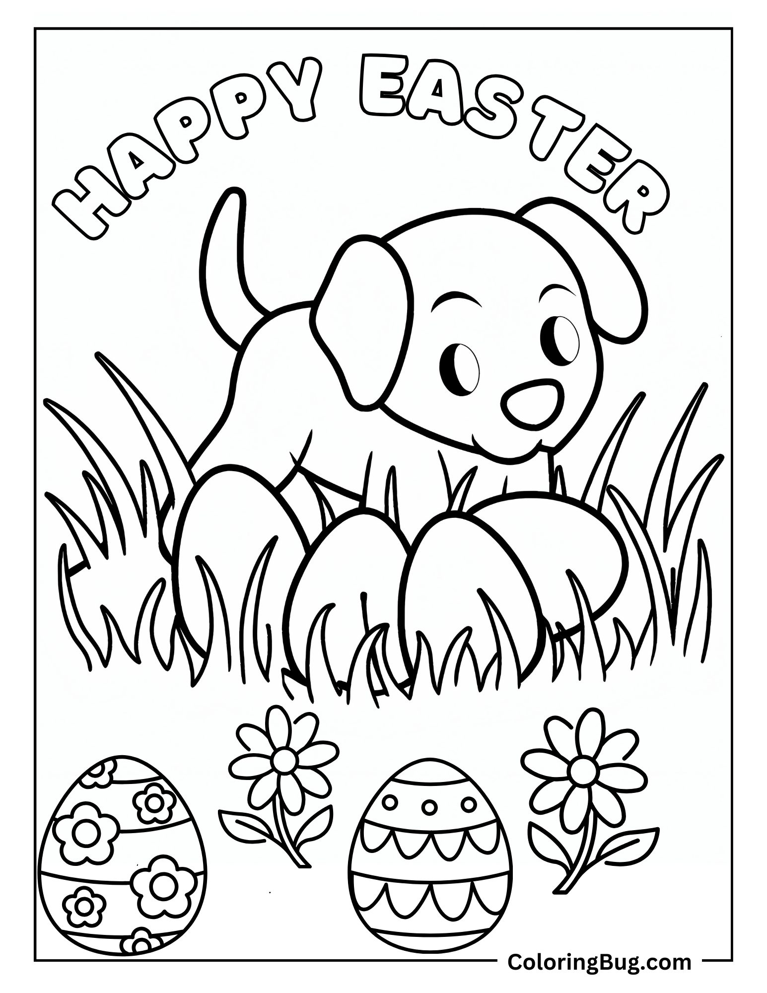 Puppy on Easter Egg Hunt Adventure Coloring Sheet