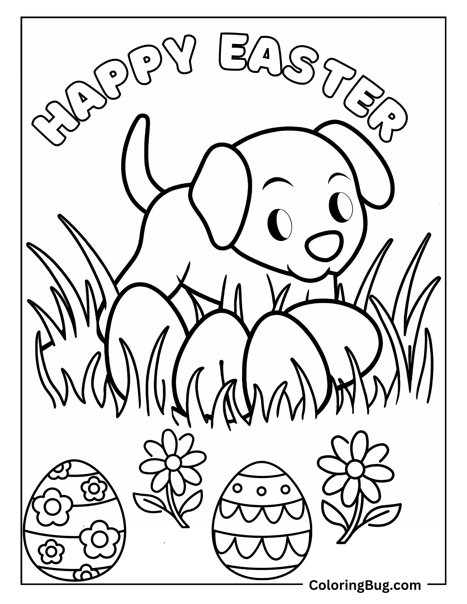 Puppy on Easter Egg Hunt Adventure Coloring Sheet