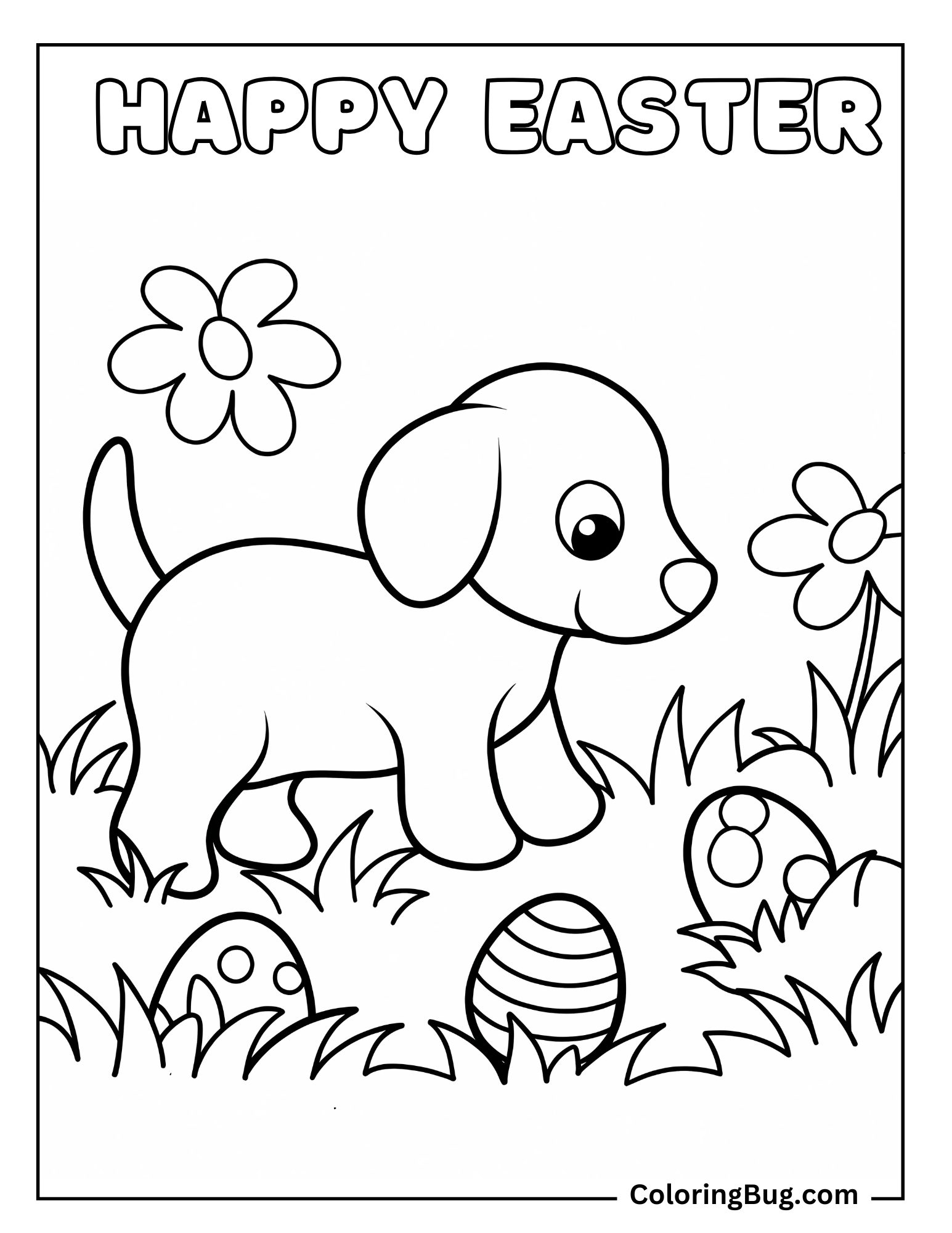 Puppy on Easter Egg Hunt Coloring Sheet