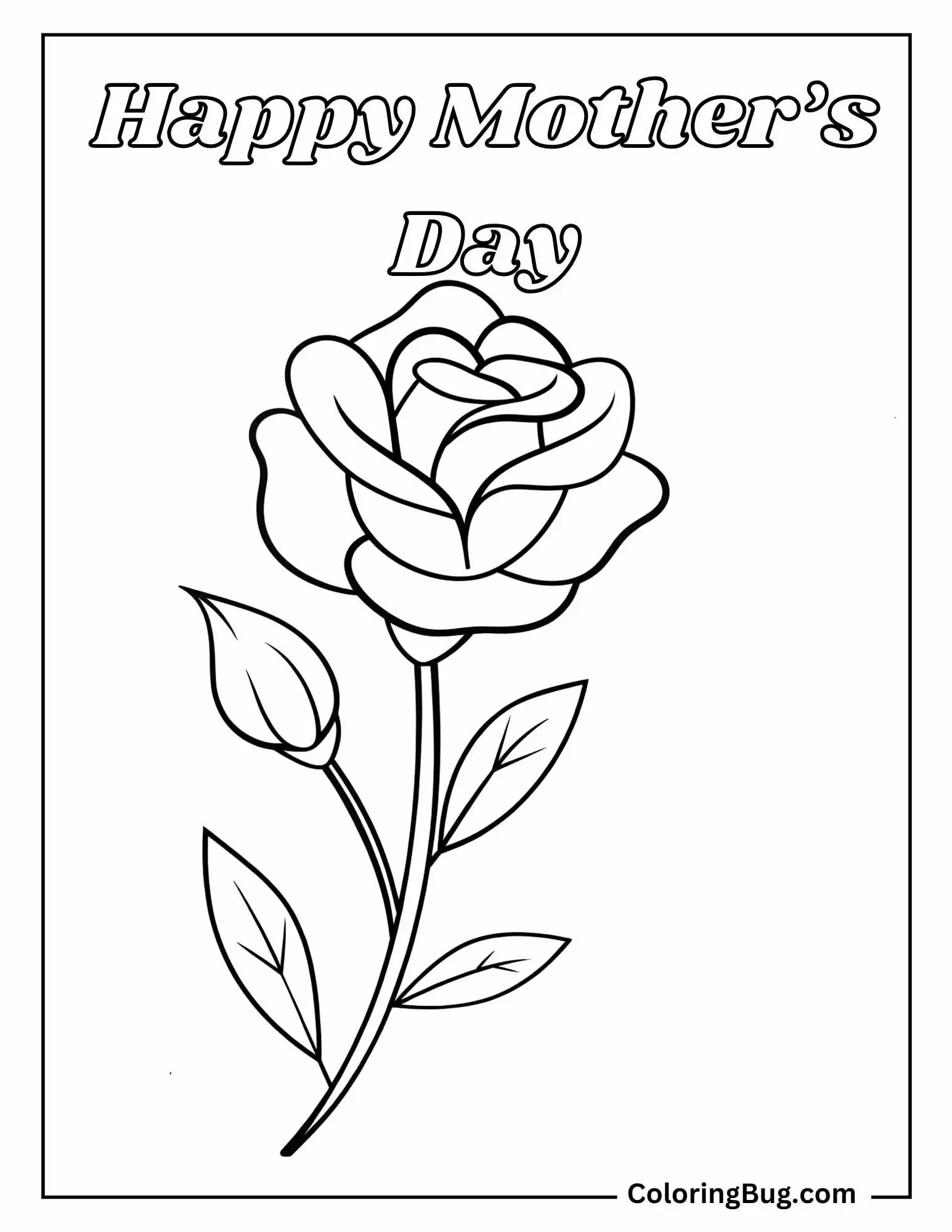 Rose With Happy Mother's Day Text Coloring sheet