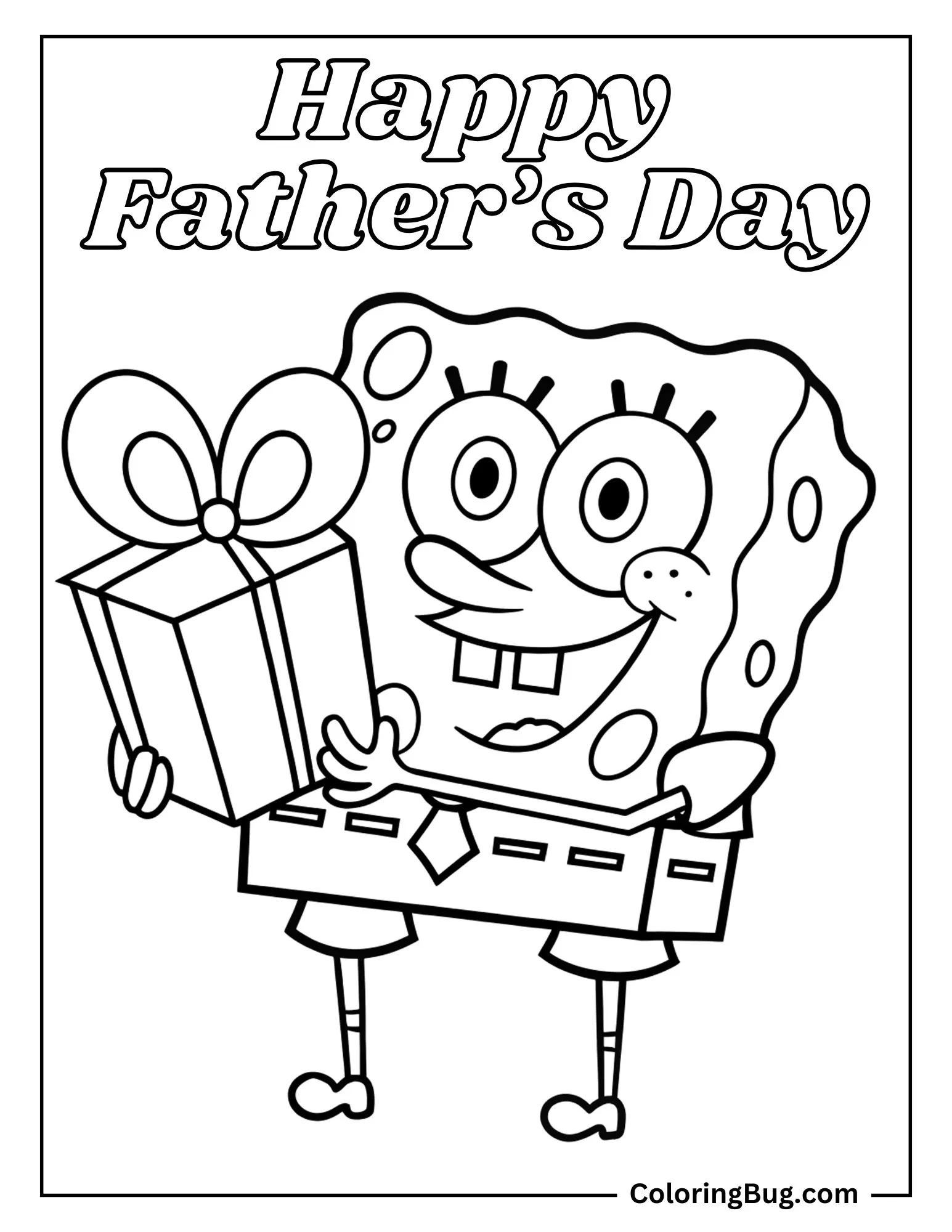 SpongeBob Holding Gift For Dad Coloring Page