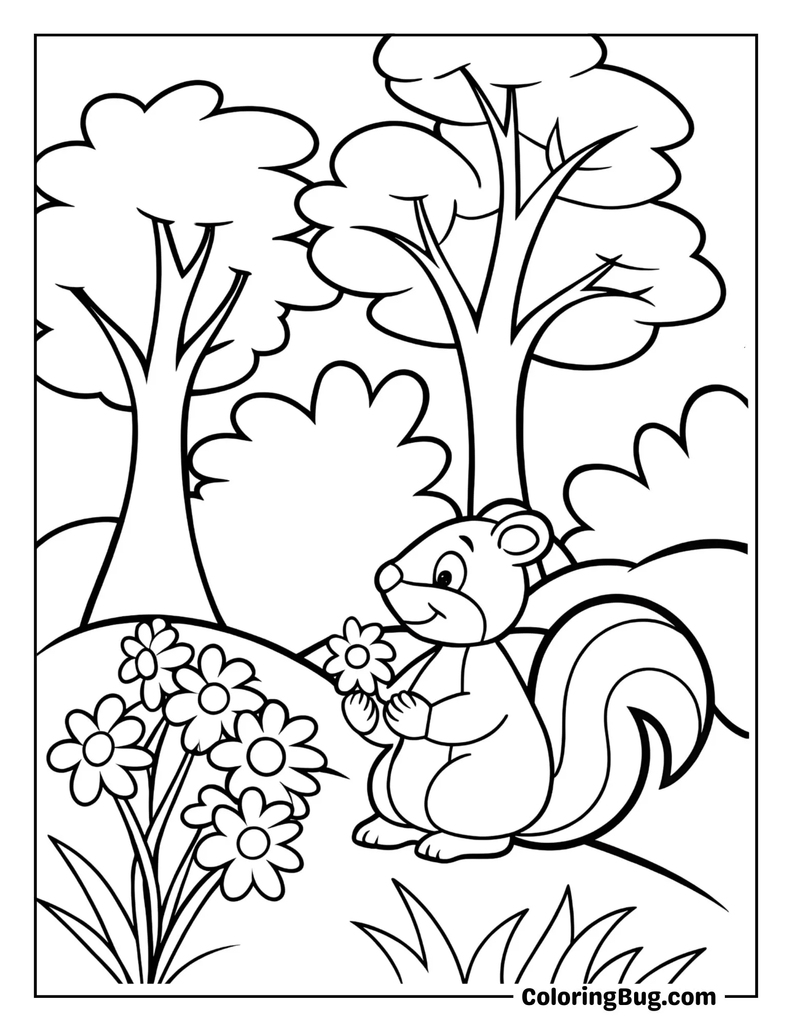 Squirrel Holding a Flower Coloring Sheet