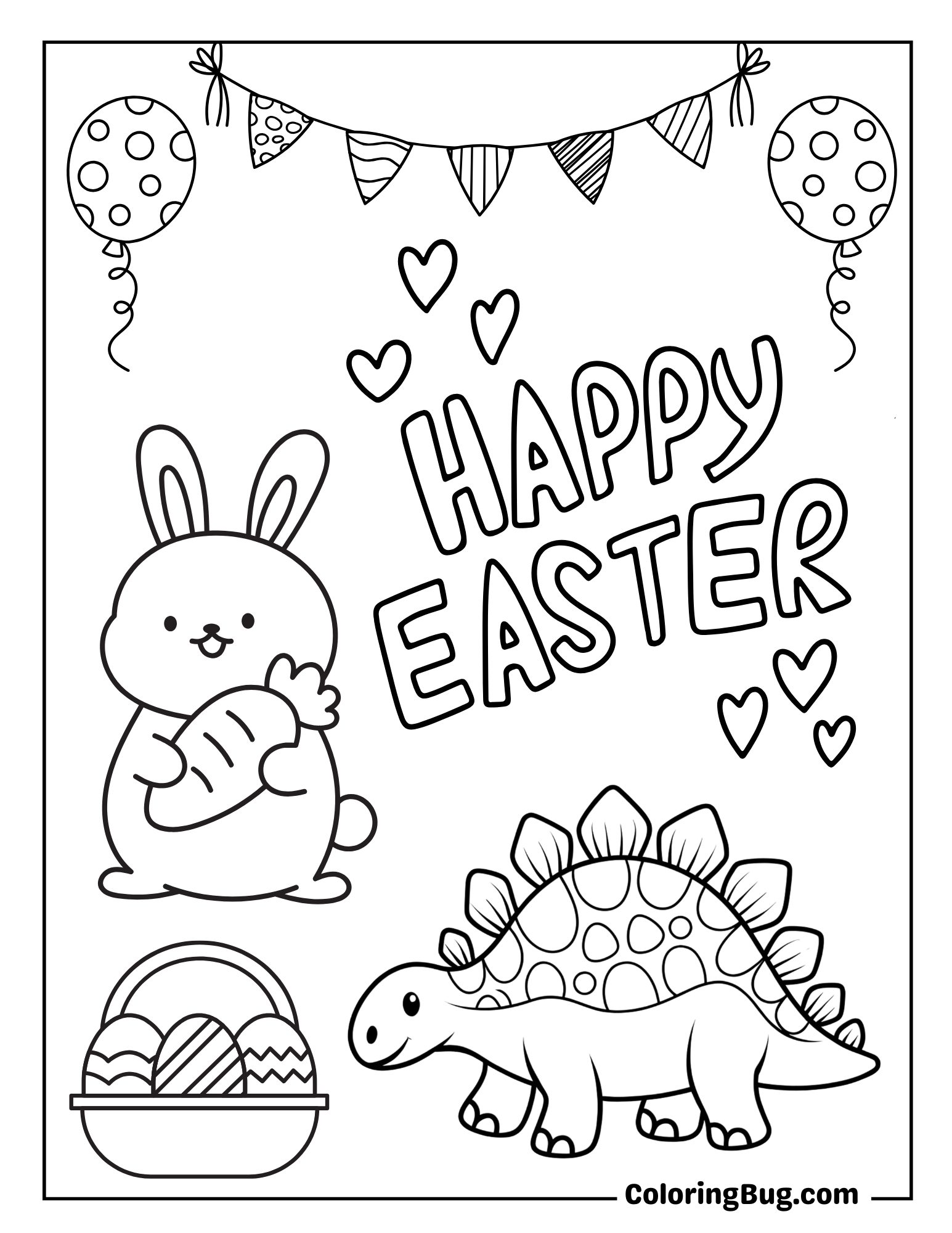Stegosaurus Celebrating Easter with Easter Bunny Coloring Sheet