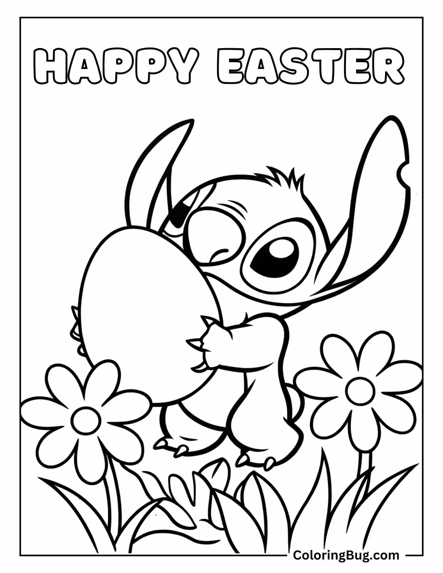Stitch Holding Easter Egg Coloring Sheet (1)