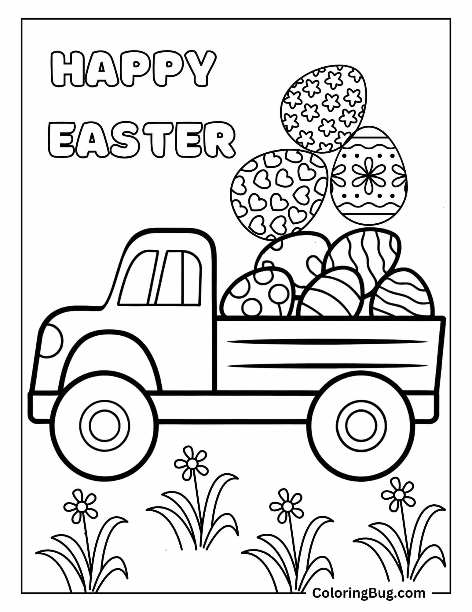 Truck of Easter Eggs Coloring Sheet