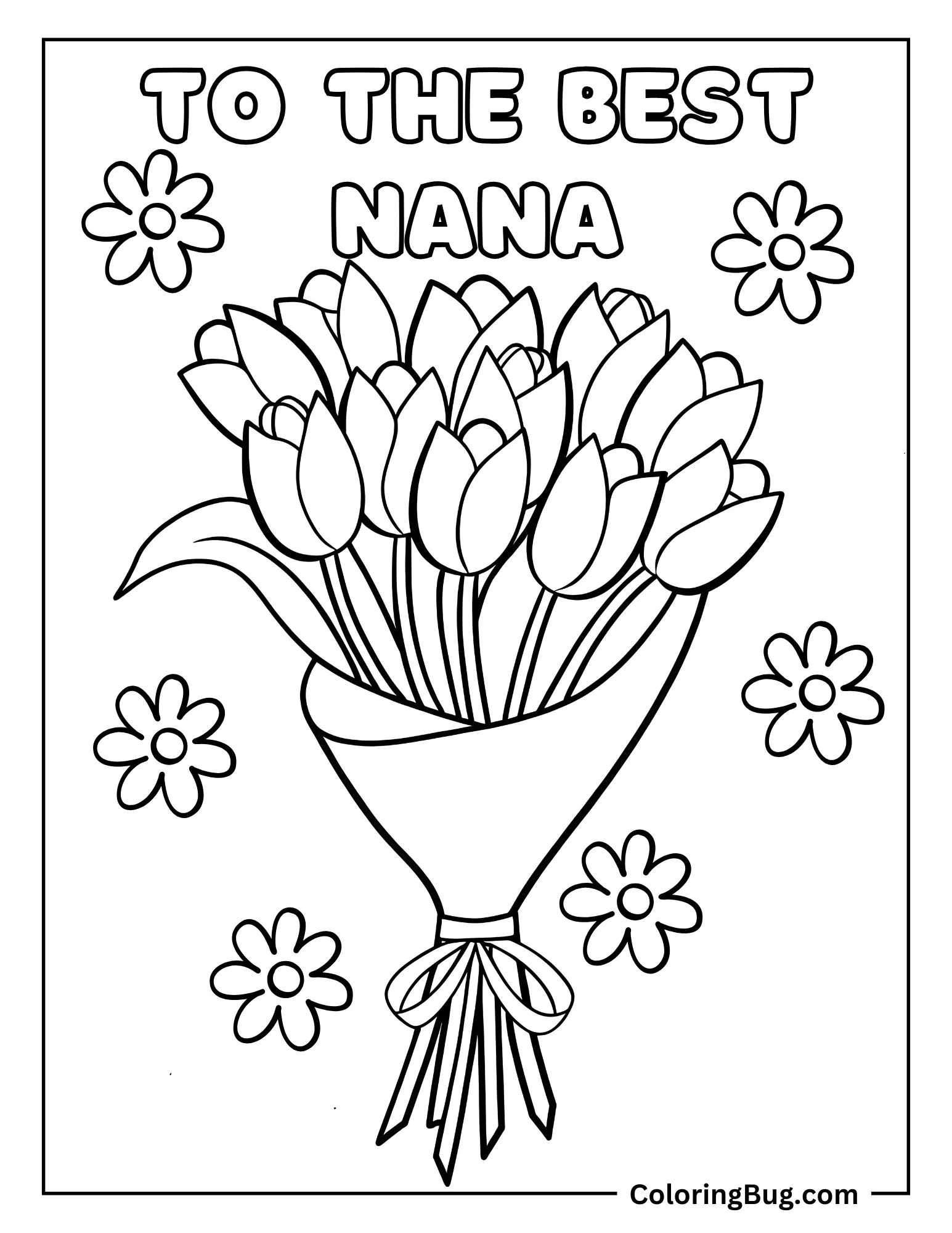 Tulips Bouquet For Nana Coloring Sheet