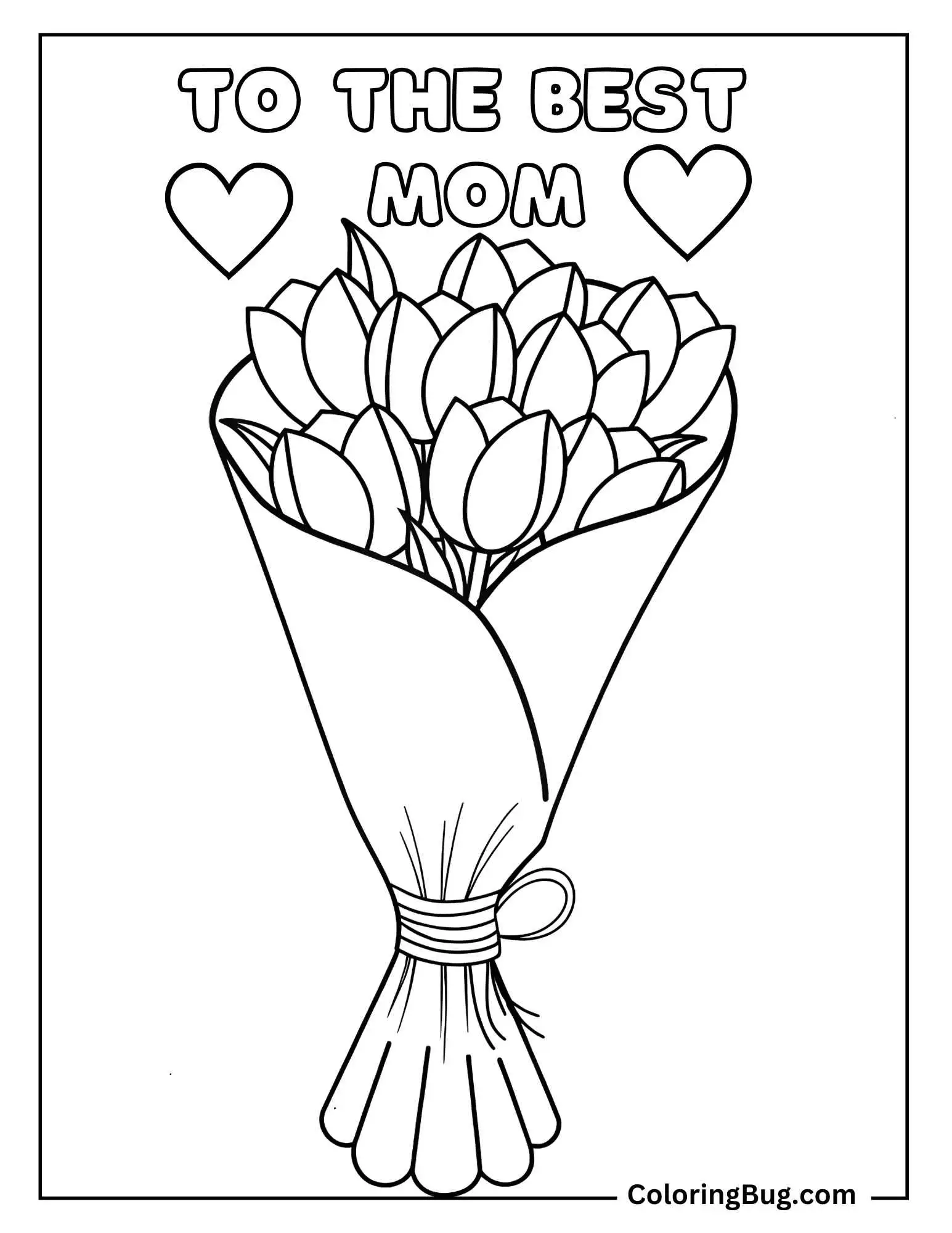Tulips Bouquet With Text To The Best Mom Coloring sheet