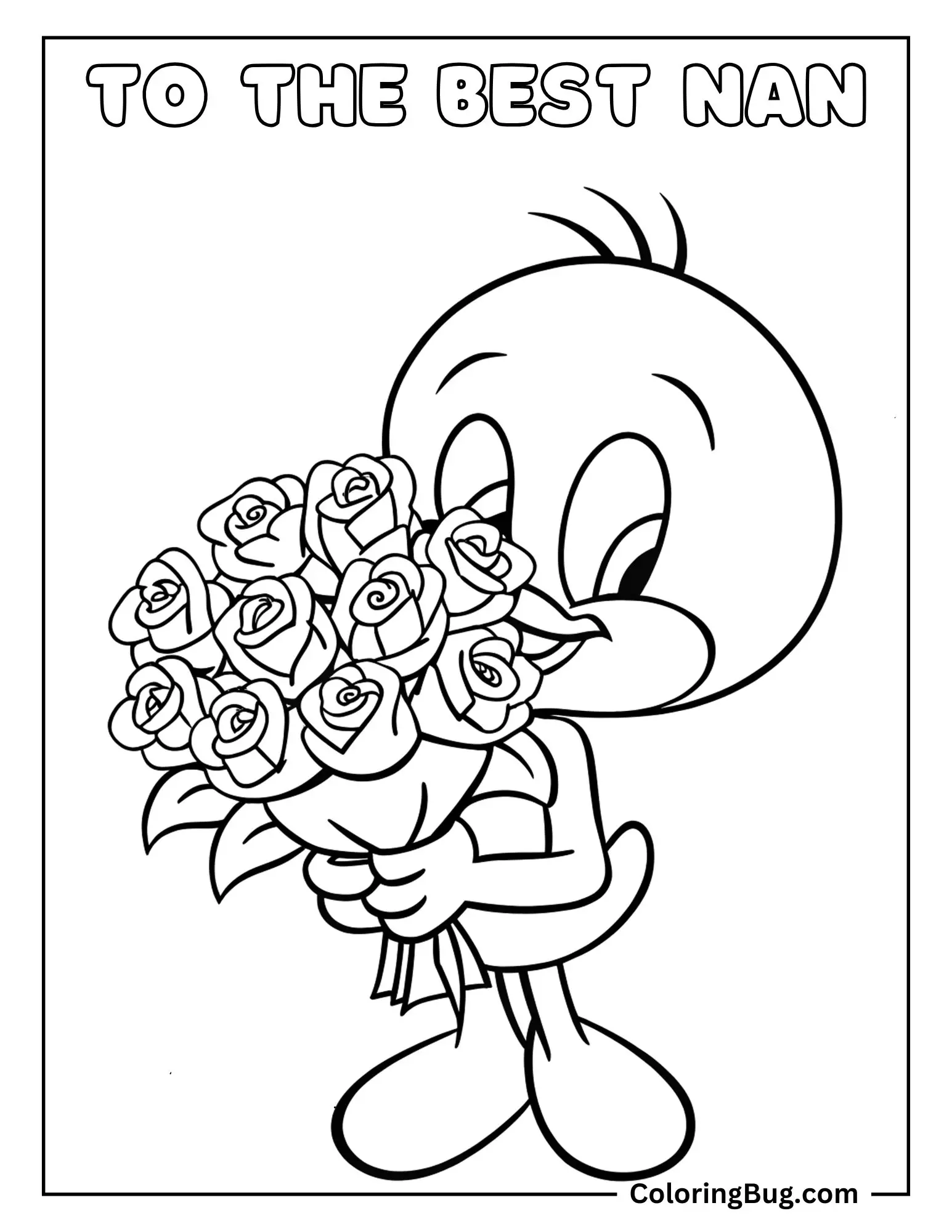 Tweety Holding Roses For Nan Coloring Sheet