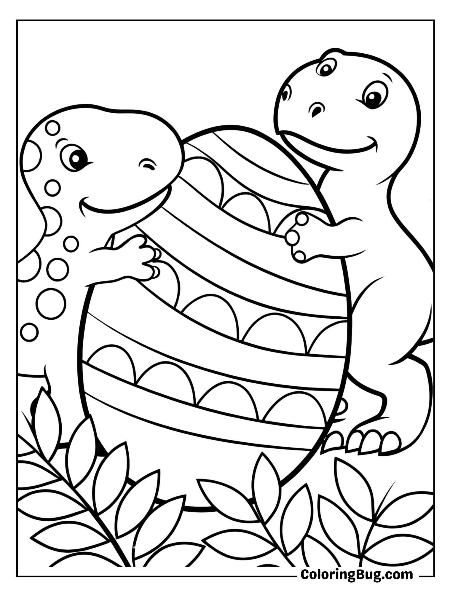 Two Dinosaurs Playing with Giant Easter Egg Coloring Sheet