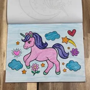 Unicorn Coloring Book Page Colored In