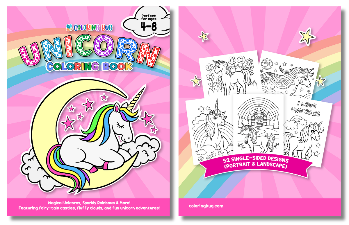 Unicorn Coloring Book Front and Back Cover by C. Bug Publishing