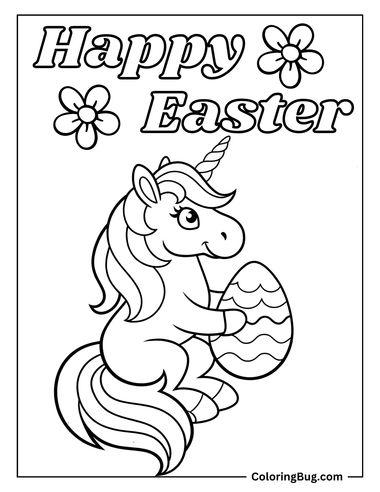 Unicorn Holding Easter Egg Coloring sheet