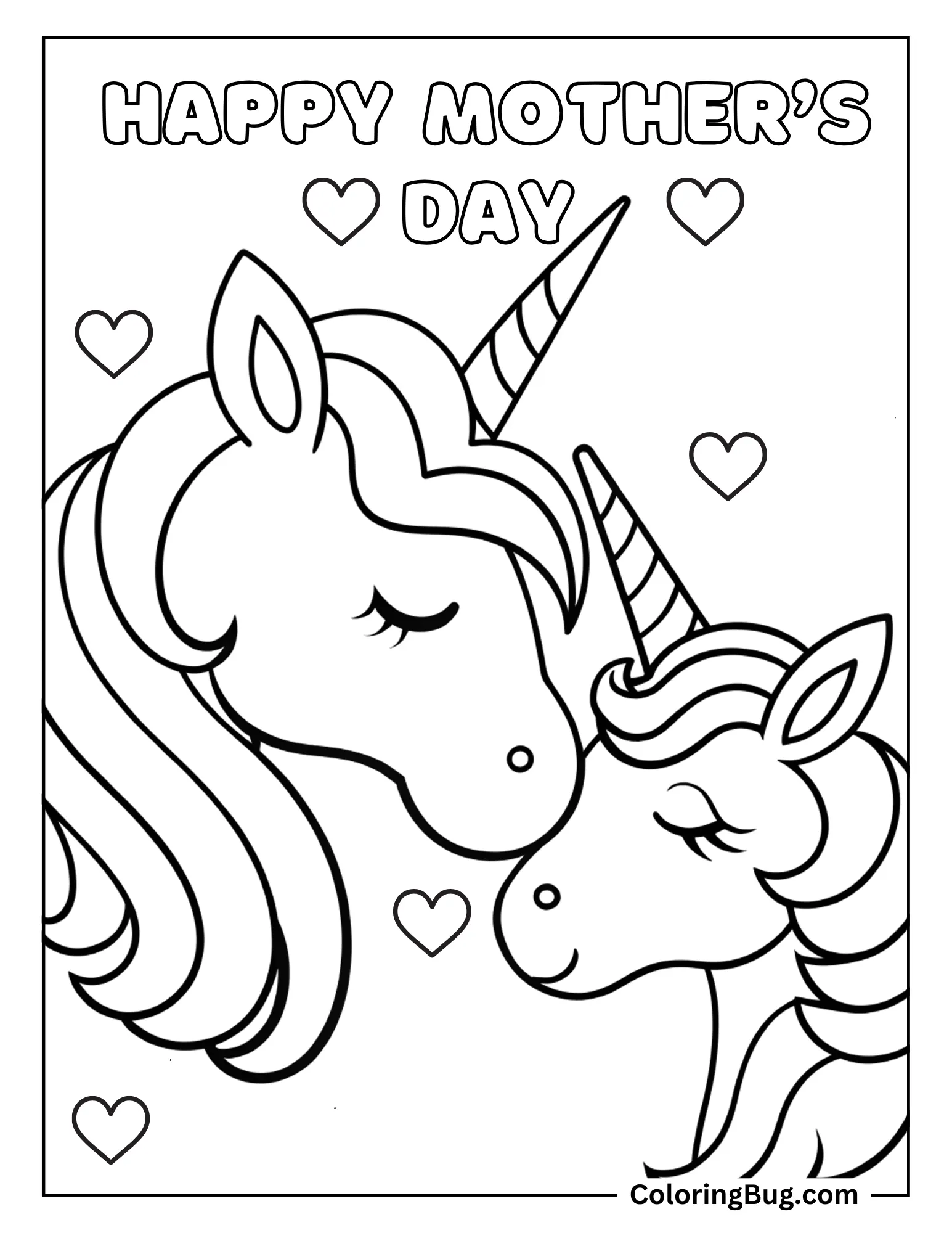 Unicorn Nuzzling Her Baby Coloring sheet