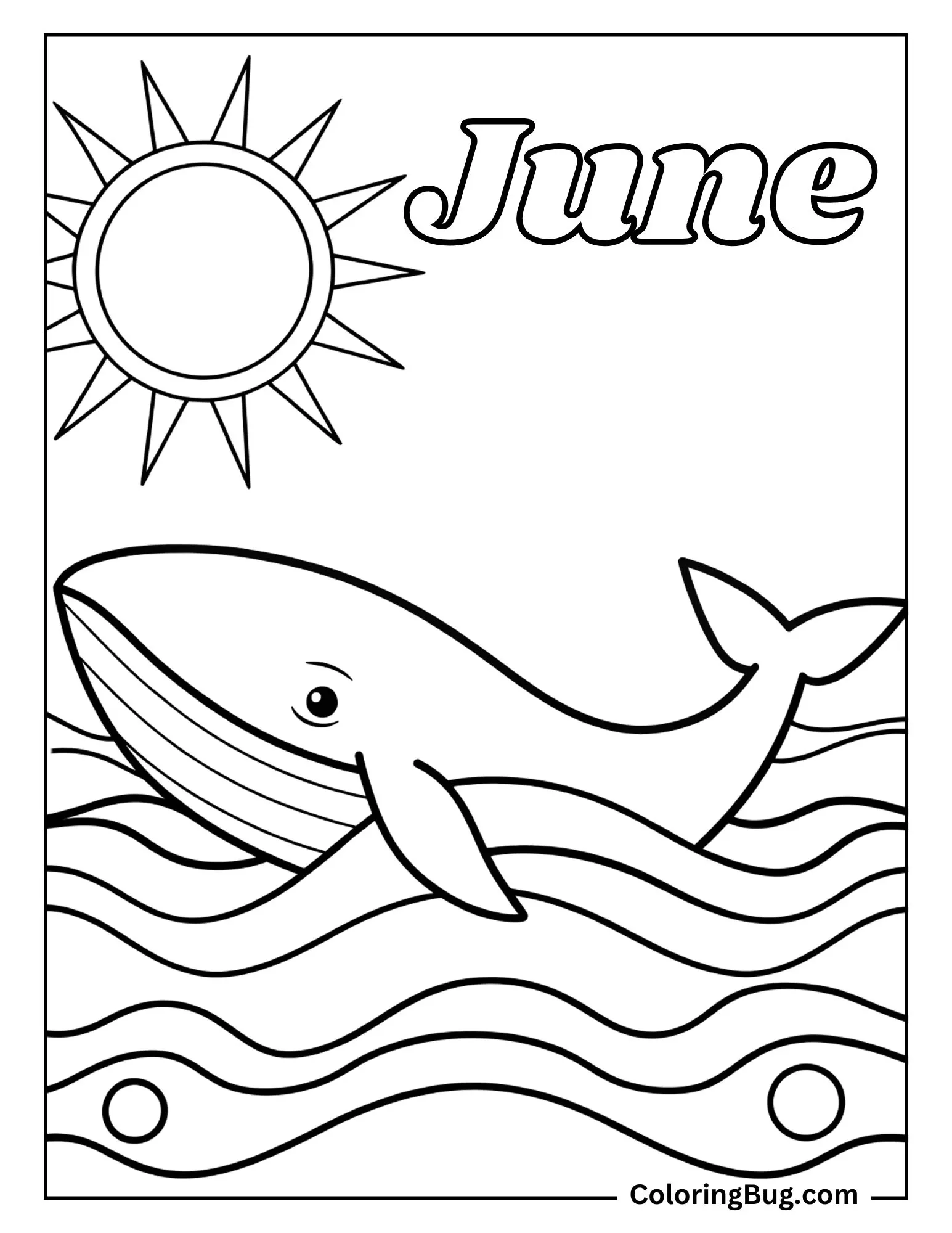 Whale Breaching in the Ocean Under a Clear June Sky Coloring sheet
