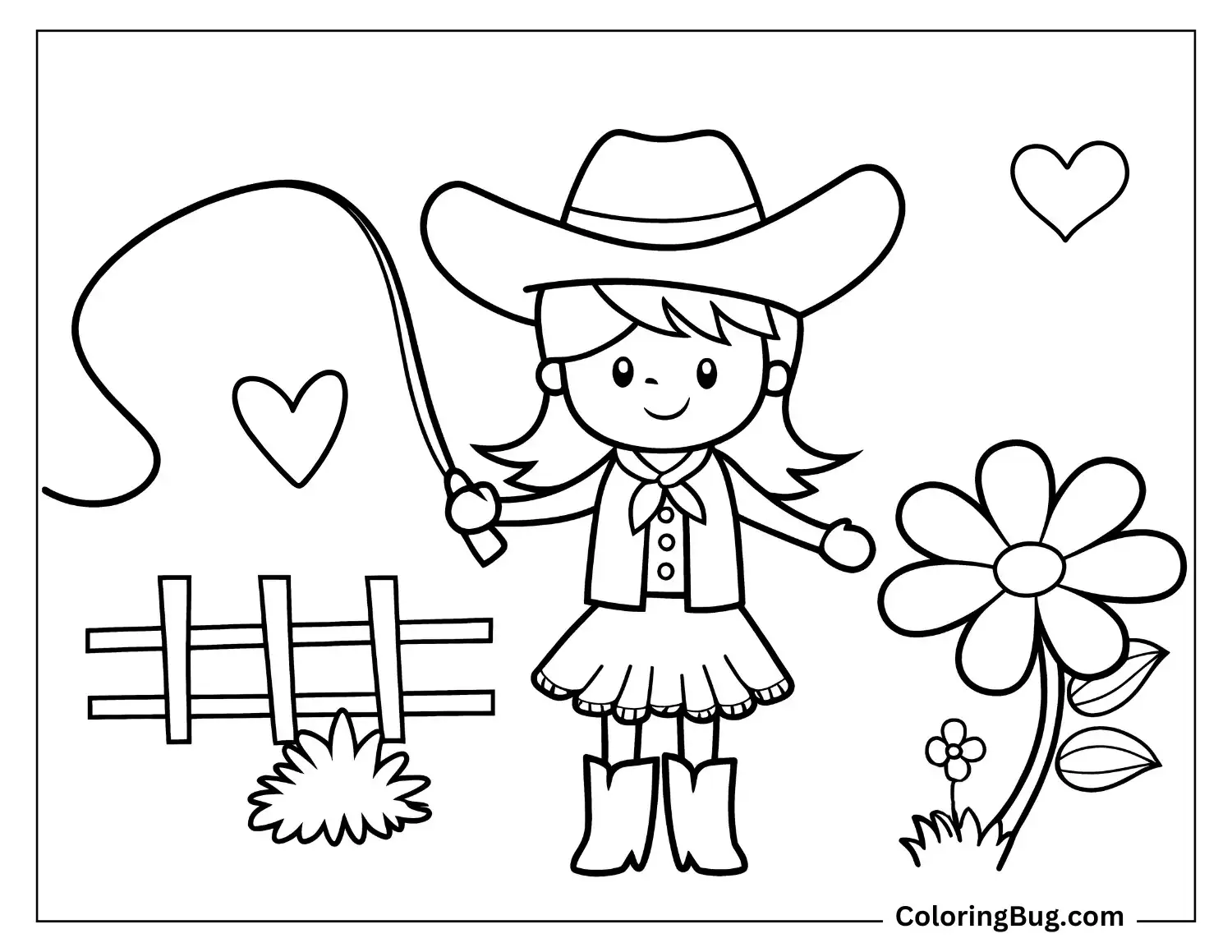 Whimsical Cowgirl Coloring Sheet (1)