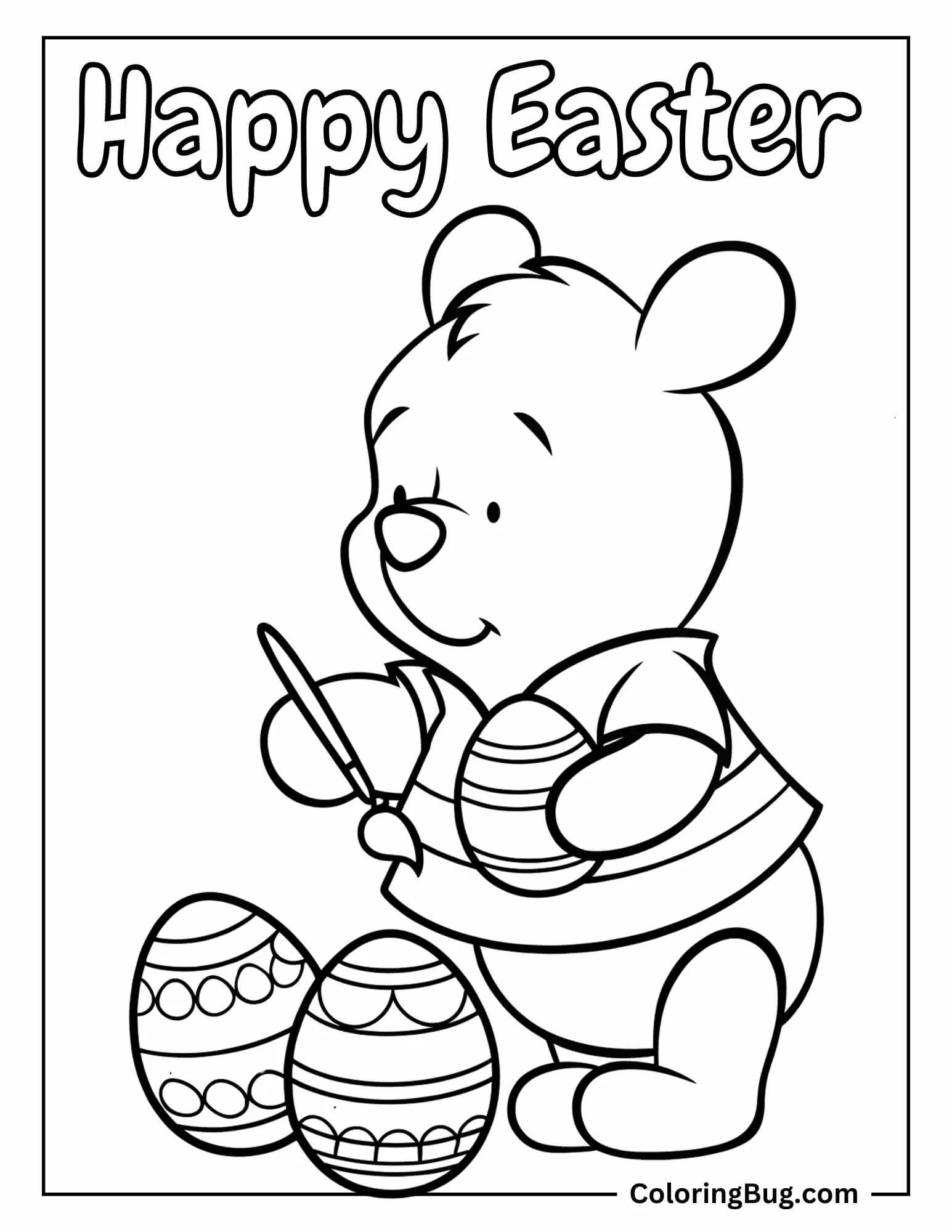 Winnie The Pooh Painting Easter Egg Coloring Sheet