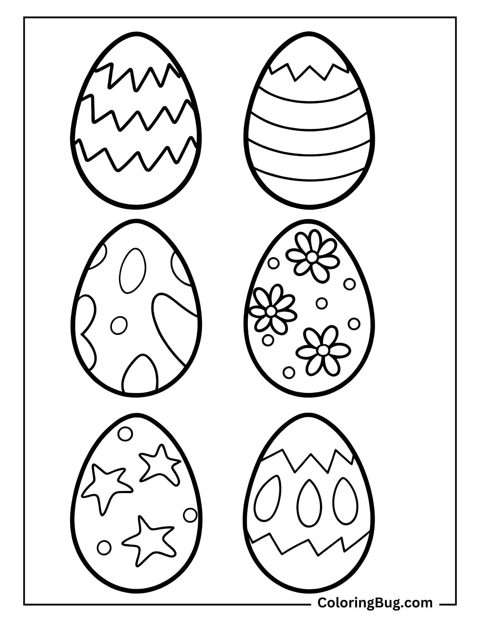 6 Patterned Easter Eggs Template Coloring sheet