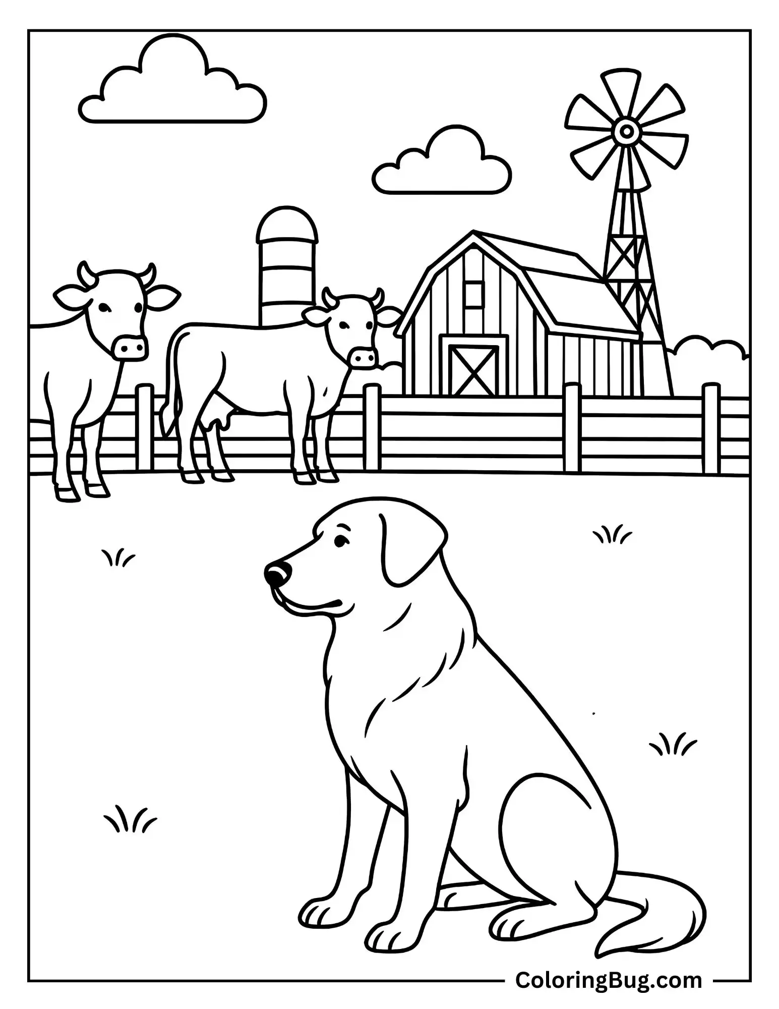 Anatolian Shepherd Watching Over Cows Coloring sheet