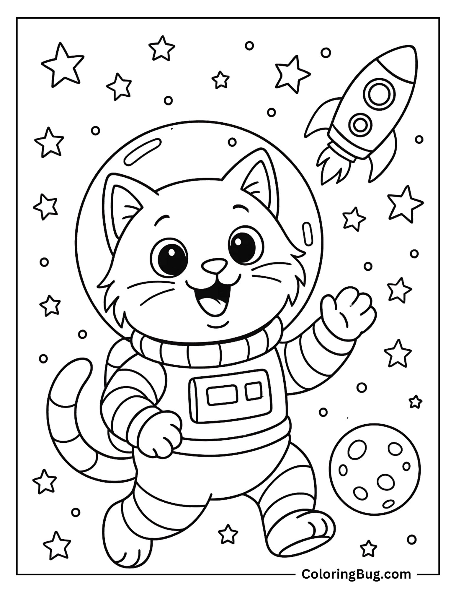 Astronaut Cat Coloring Sheet