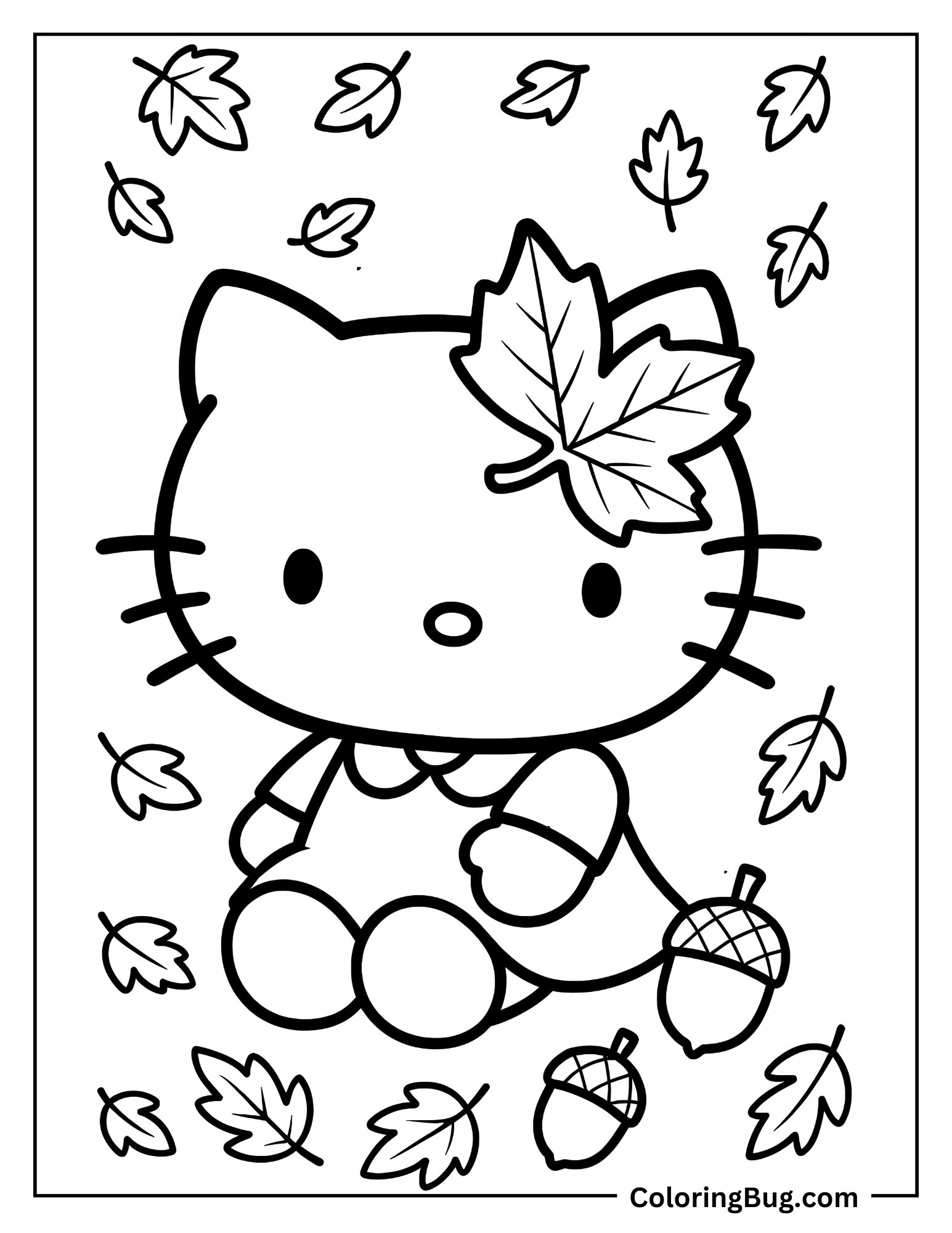 Autumn Hello Kitty Coloring Sheet