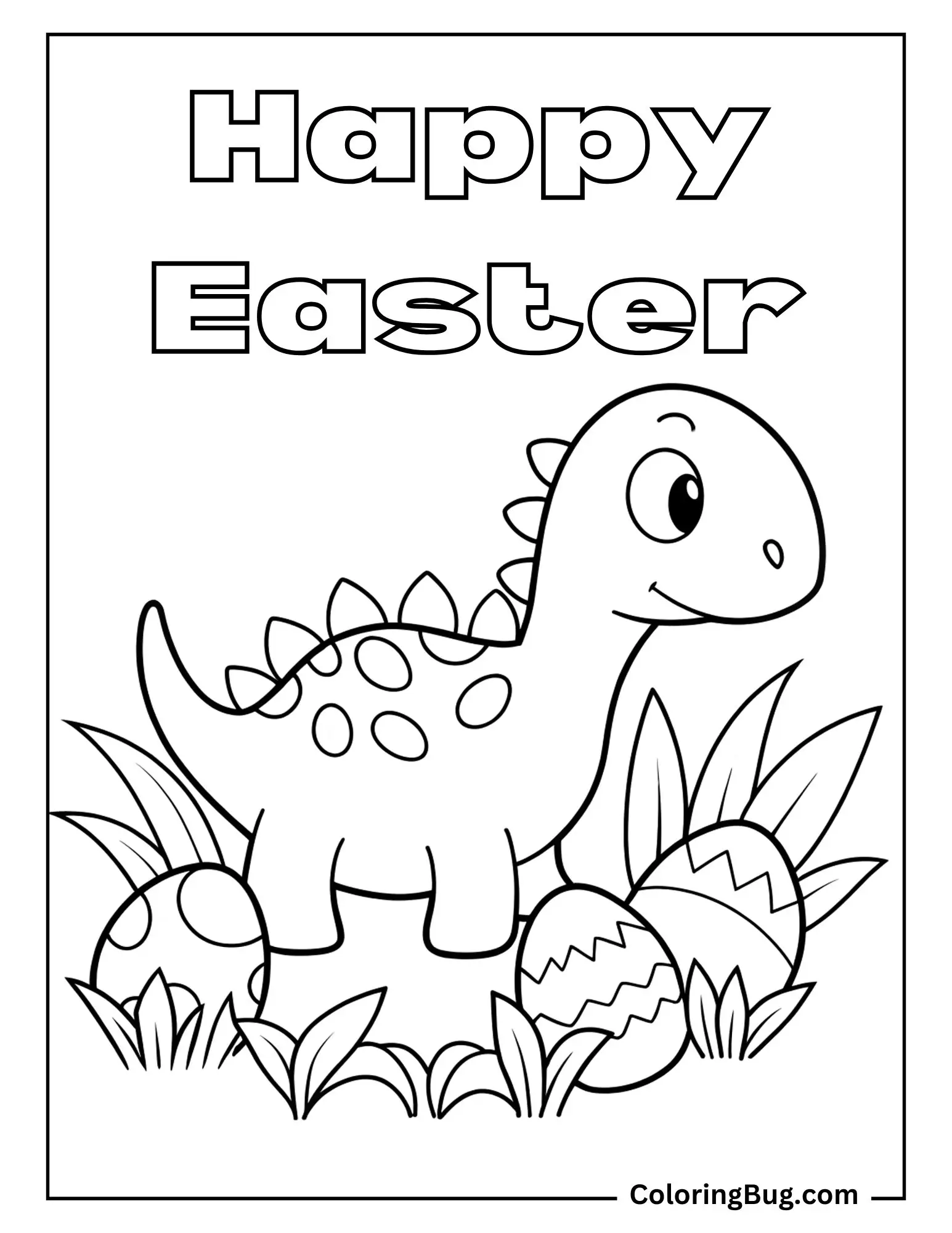 Baby Dinosaur on Easter Eggs Hunt Coloring sheet