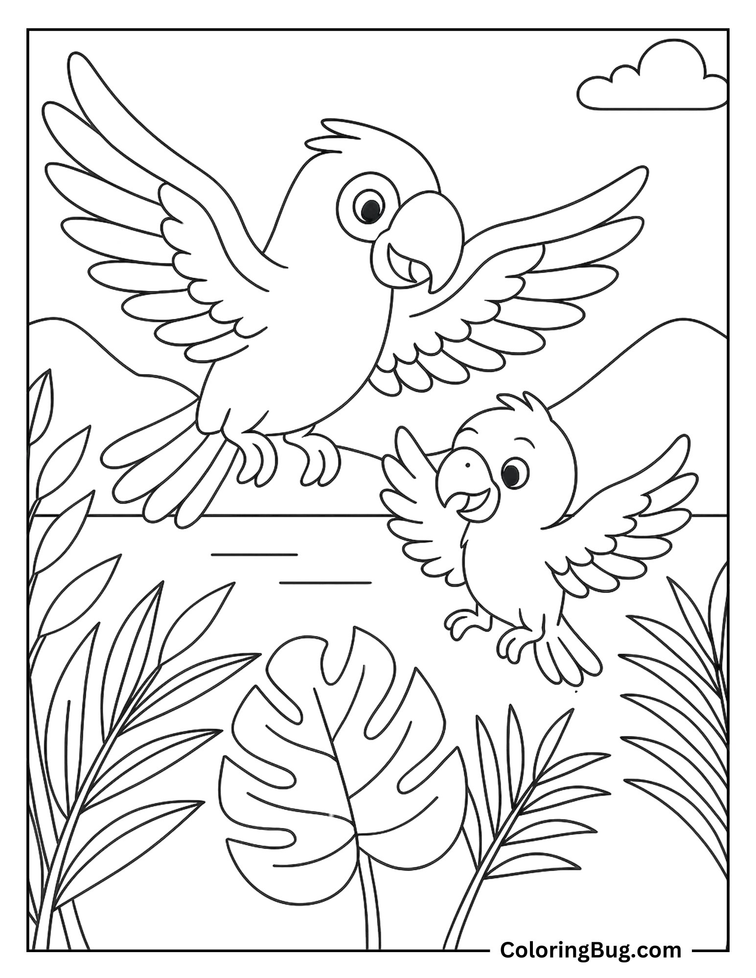 Baby Parrot Learning to Fly Coloring sheet