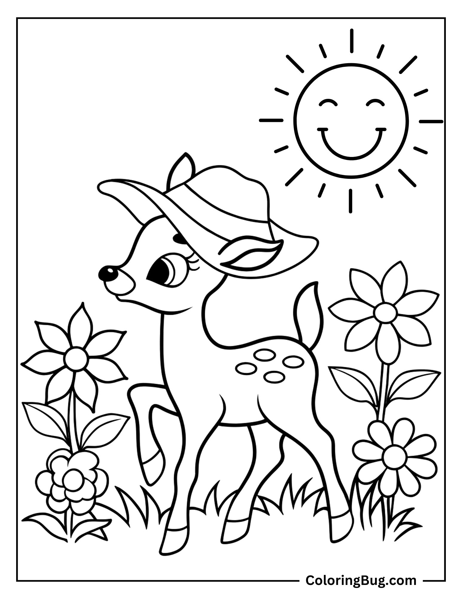 Bambi Walking Through Sunny Meadow Coloring Sheet