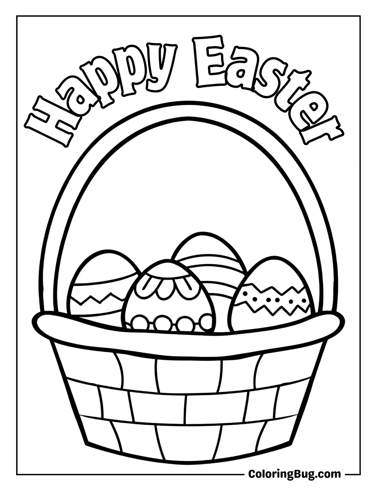 Basket Filled with Colorful Easter Eggs Coloring Sheet