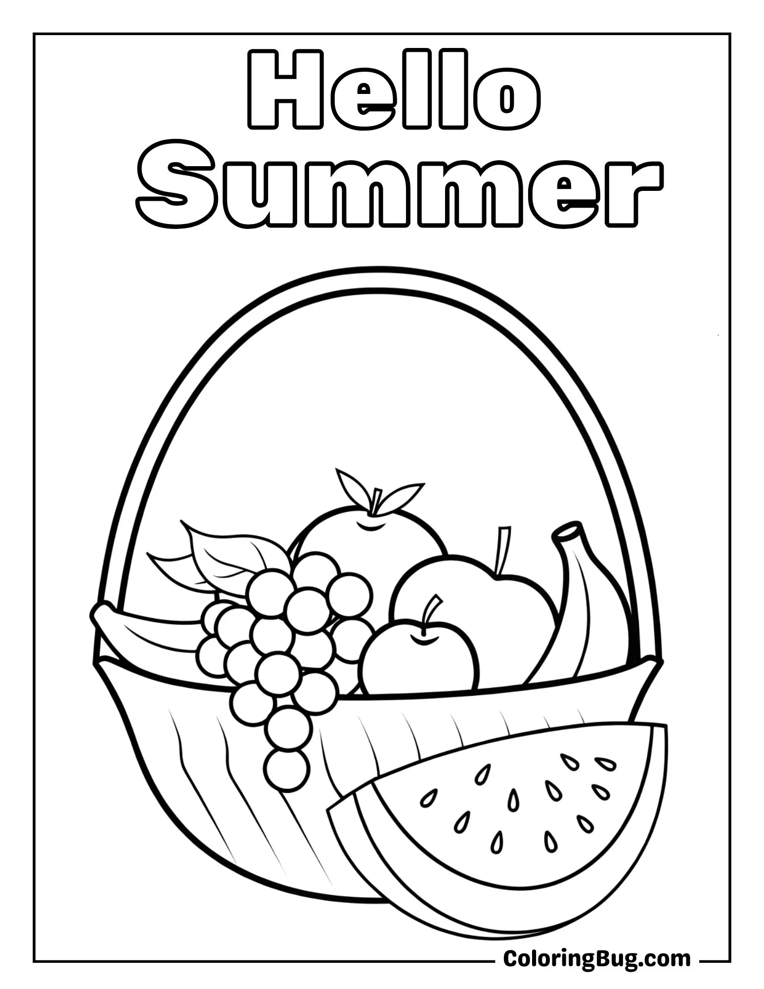 Basket Full of Summer Fruits Coloring Sheet