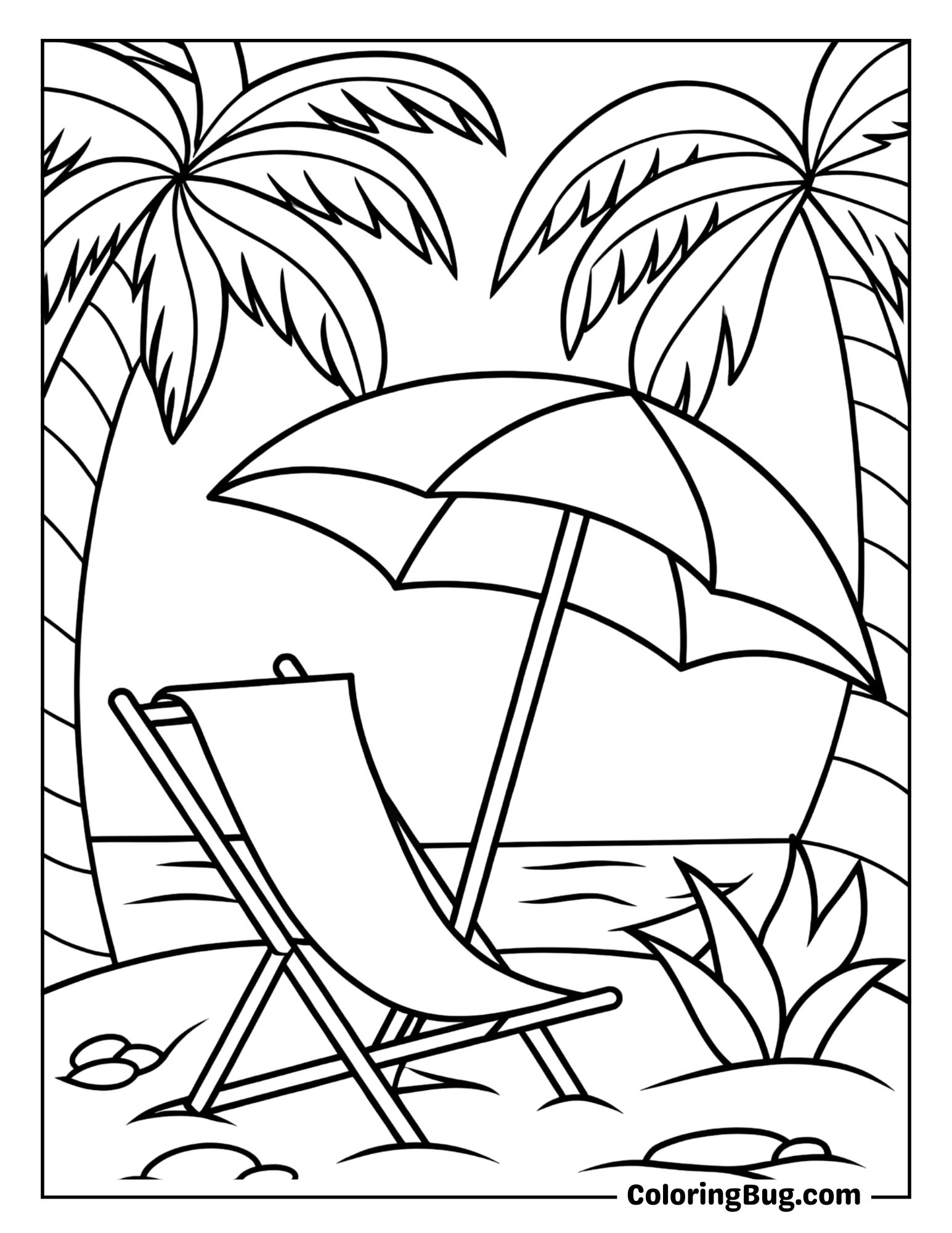Beach Chair and Umbrella on the Beach Coloring Sheet