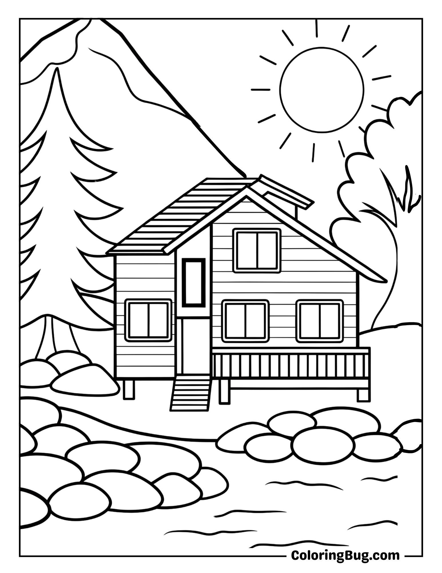 Beach House by the Shore Coloring Sheet