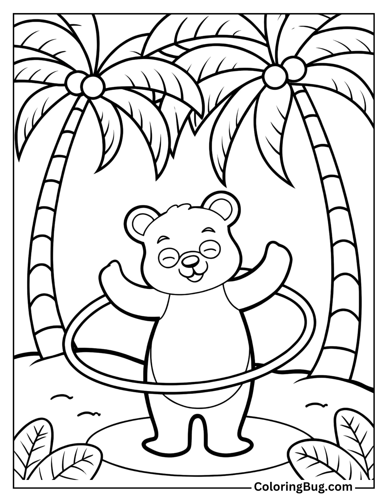 Bear Hula-Hooping on Beach Coloring sheet