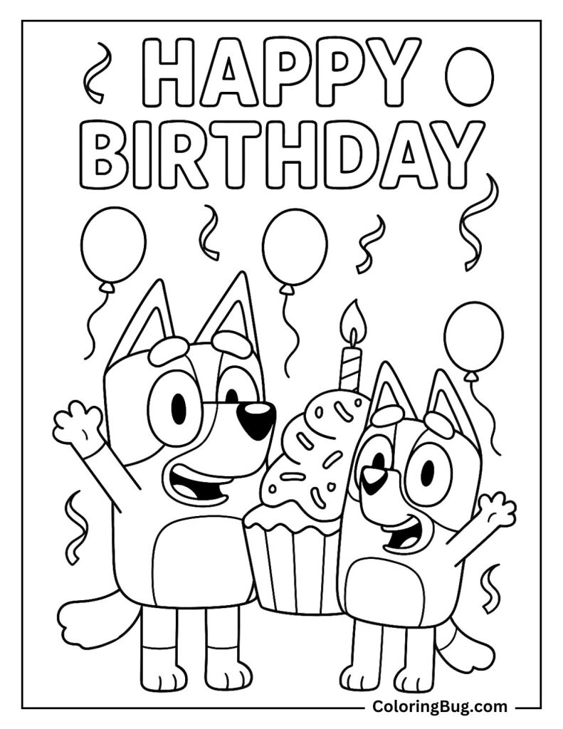 20 Bluey Birthday Coloring Pages - Bingo And Bluey With A Giant Cupcake Coloring Page 791x1024 