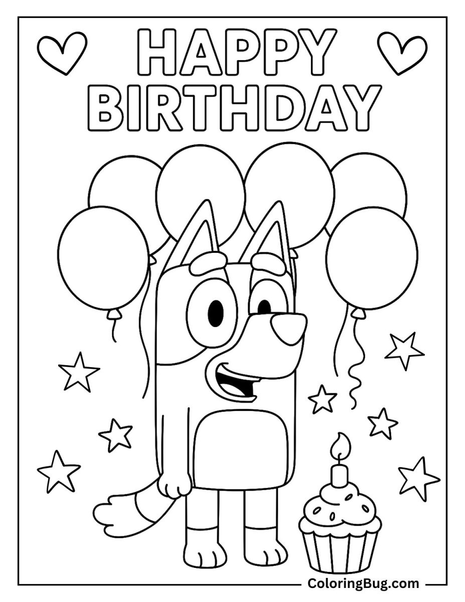20 Bluey Birthday Coloring Pages - Birthday Bluey With Balloons Coloring Page 927x1200 