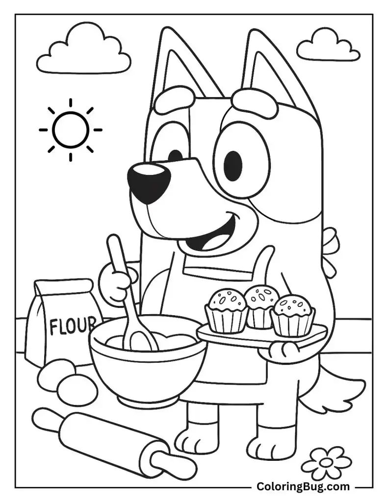 Bluey Baking Outside Coloring Page