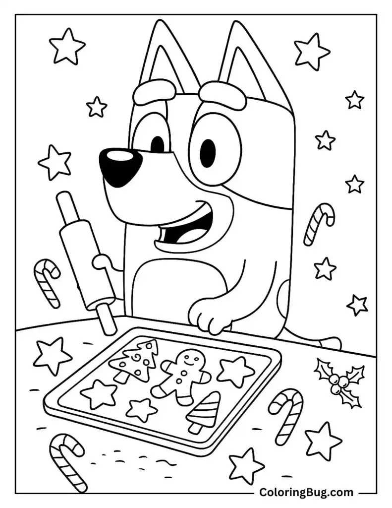 Bluey Baking on Christmas Day Coloring Page
