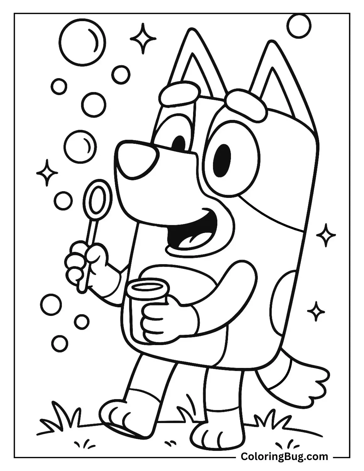 Bluey Blowing Bubbles Coloring Page