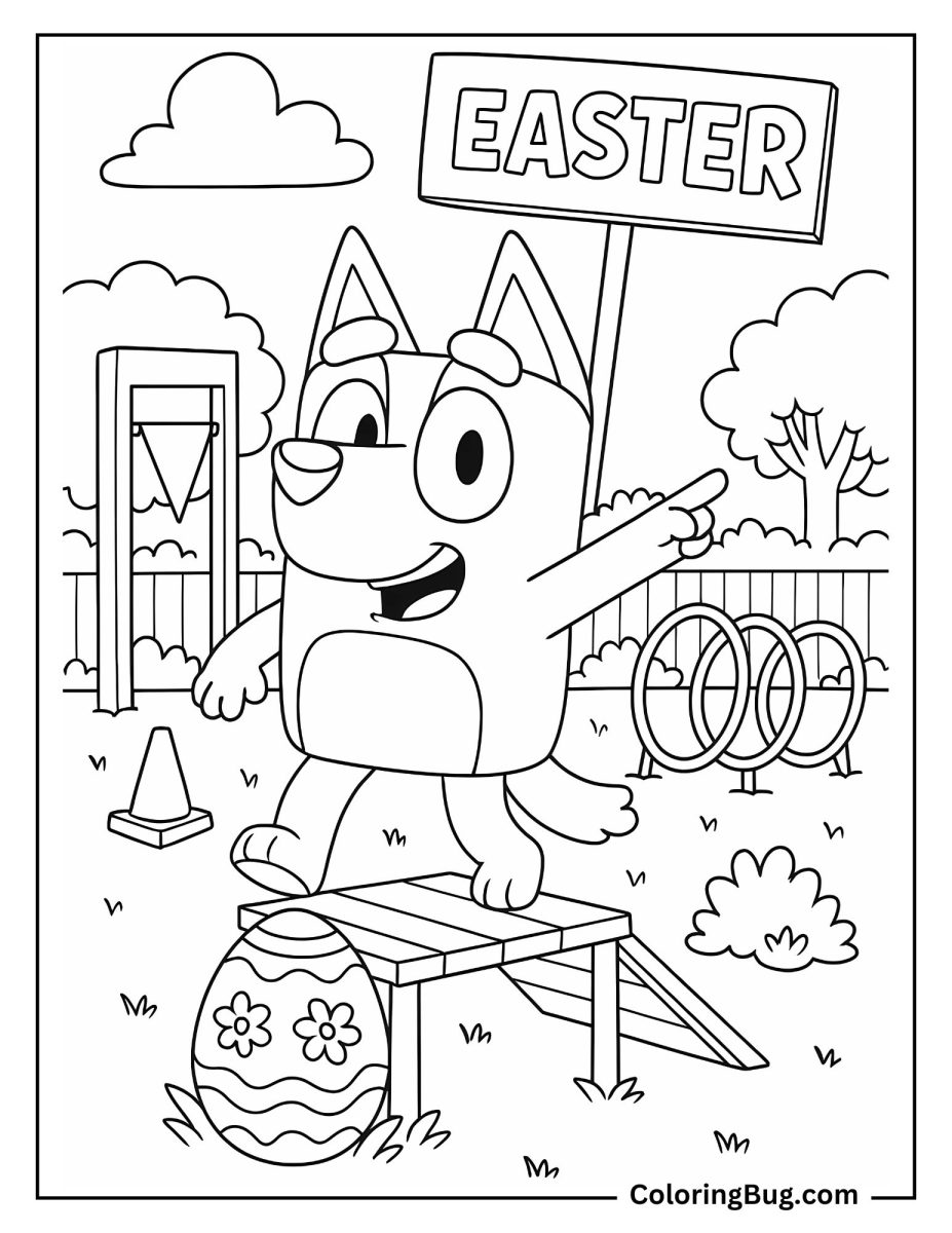 20 Bluey Easter Coloring Pages - Bluey Building Easter Obstacle Course In The Garden Coloring Page 927x1200 