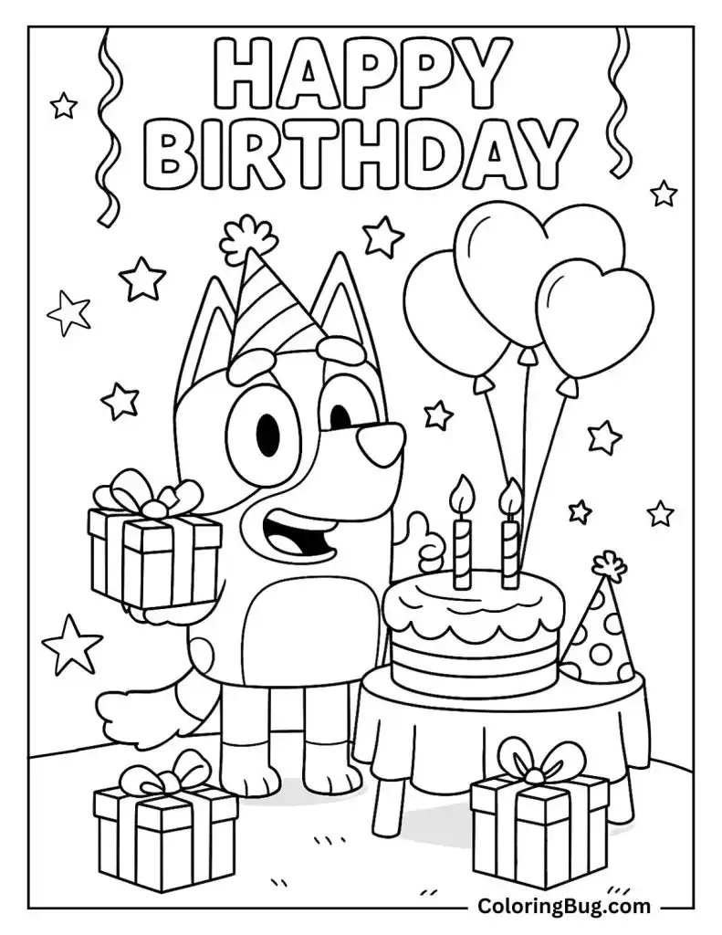 20 Bluey Birthday Coloring Pages (Free Printable PDFs)